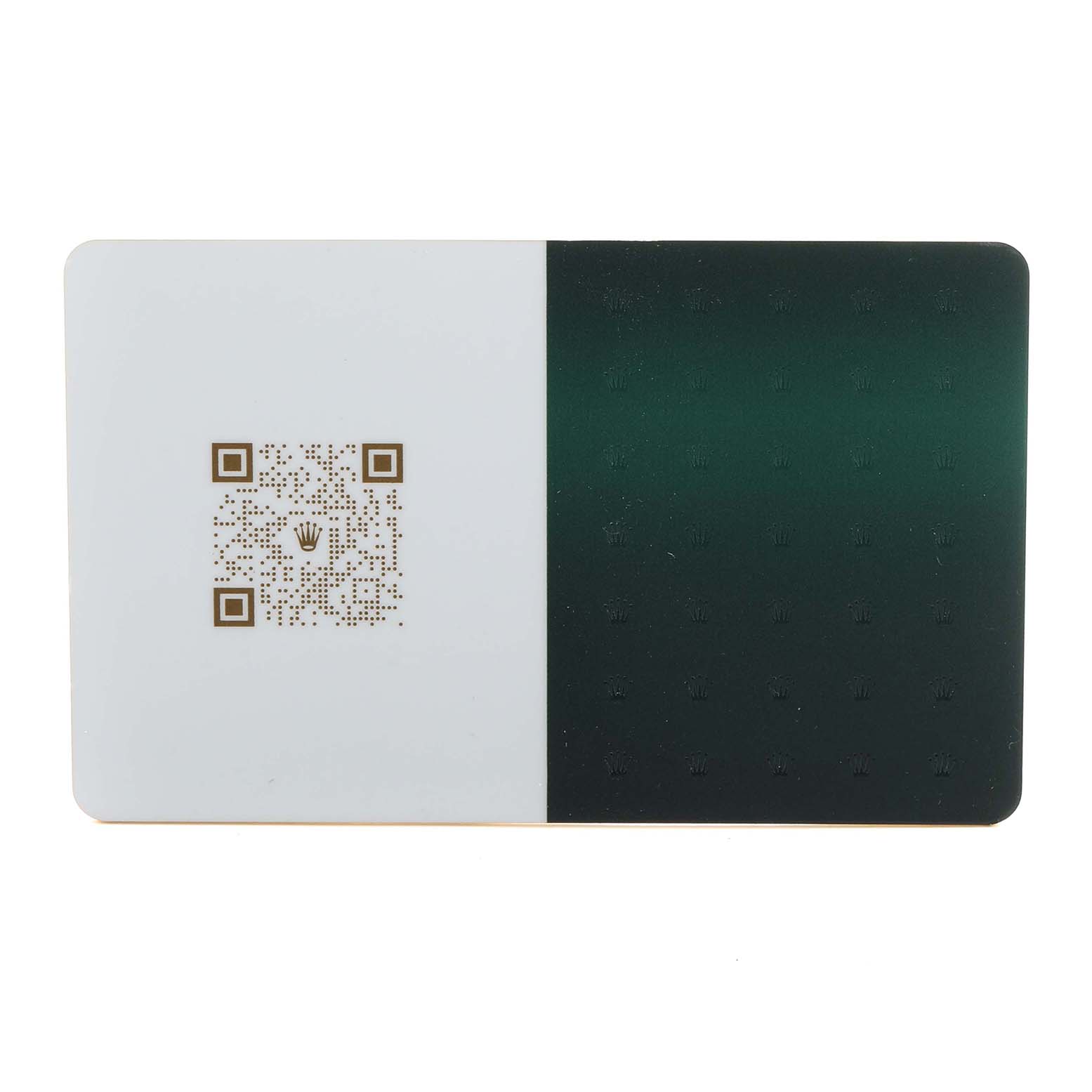 The image shows a rectangular card with a QR code, associated with the Rolex President 218206 Men's Platinum Blue Dial model.