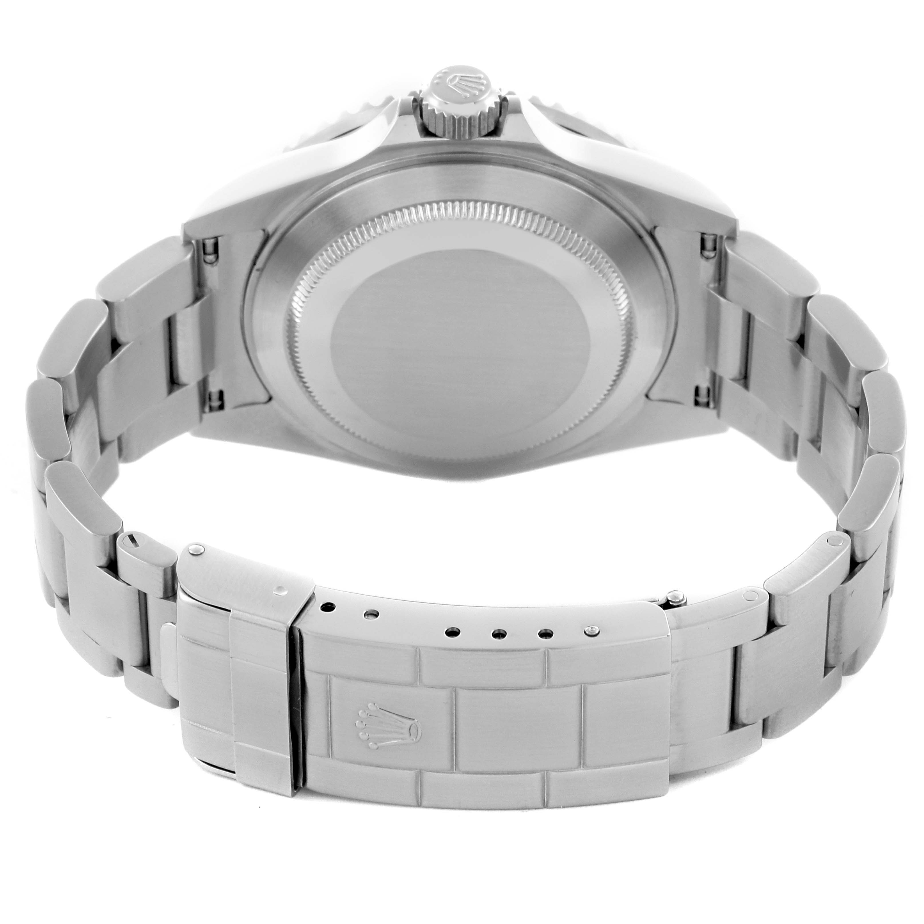 The image shows the back and bracelet of a Rolex Submariner 16610 Men
s Stainless Steel Black Dial 16610 Men
s Stainless Steel Black Dial watch from a rear angle.