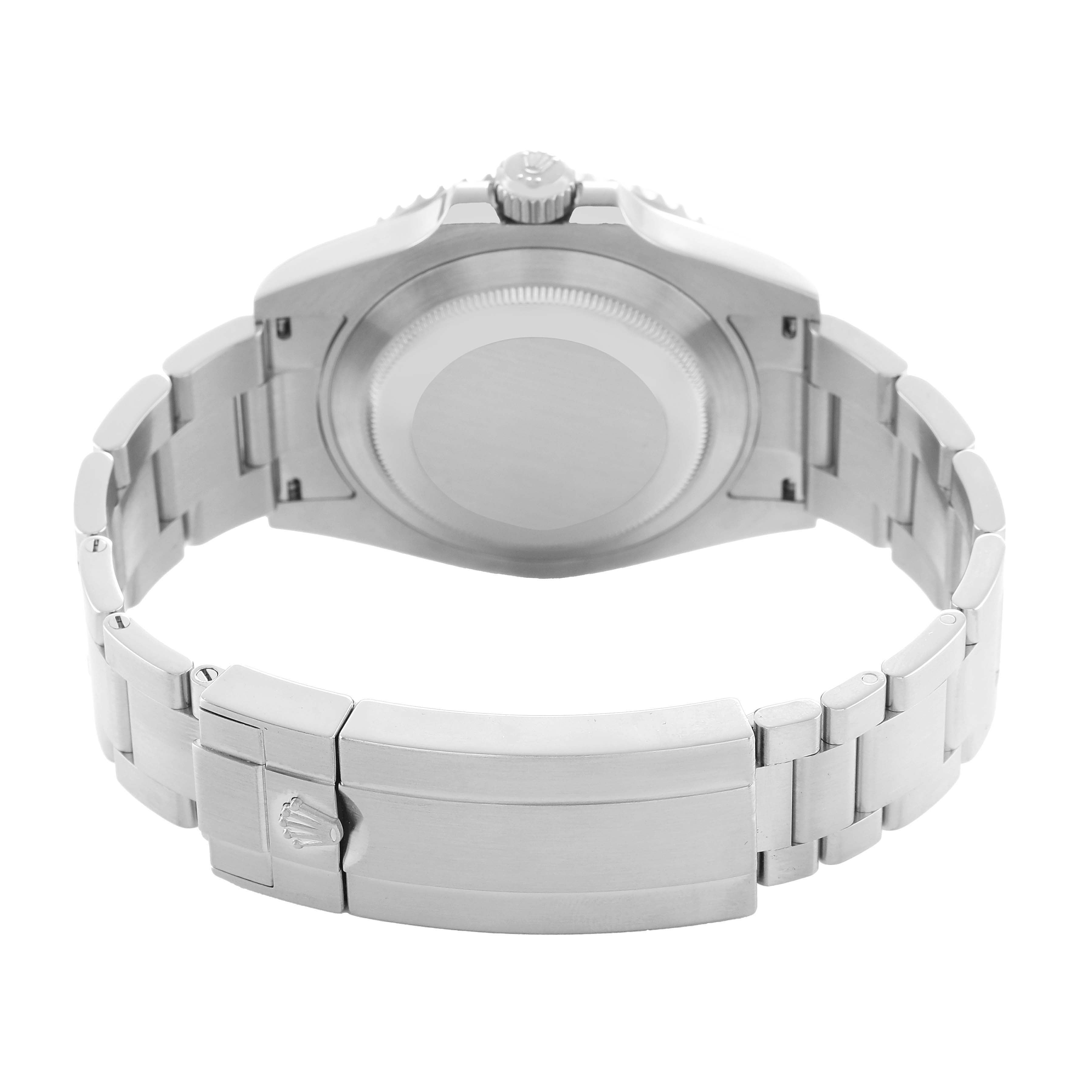 The image shows the back of a Rolex Submariner 126610LN Men's Stainless Steel Black Dial, highlighting the case back, bracelet, and clasp.