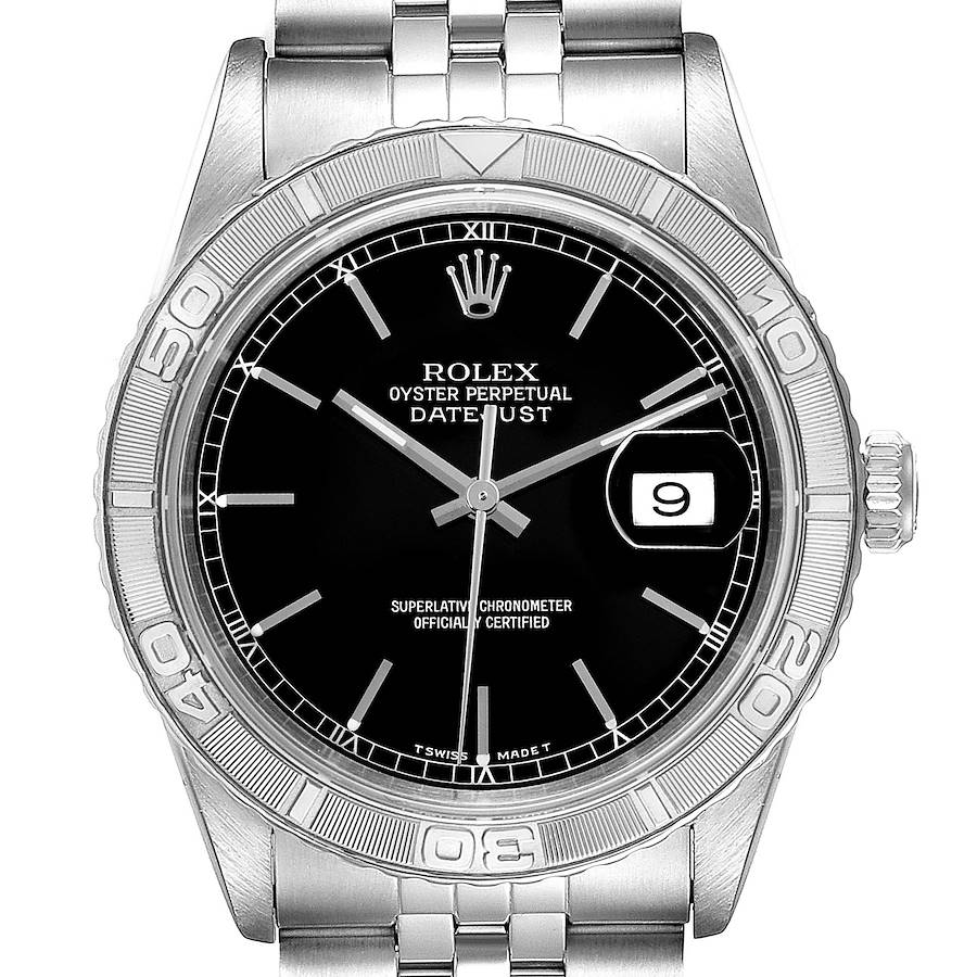Rolex Turnograph Datejust Steel White Gold Black Dial Watch 16264 SwissWatchExpo