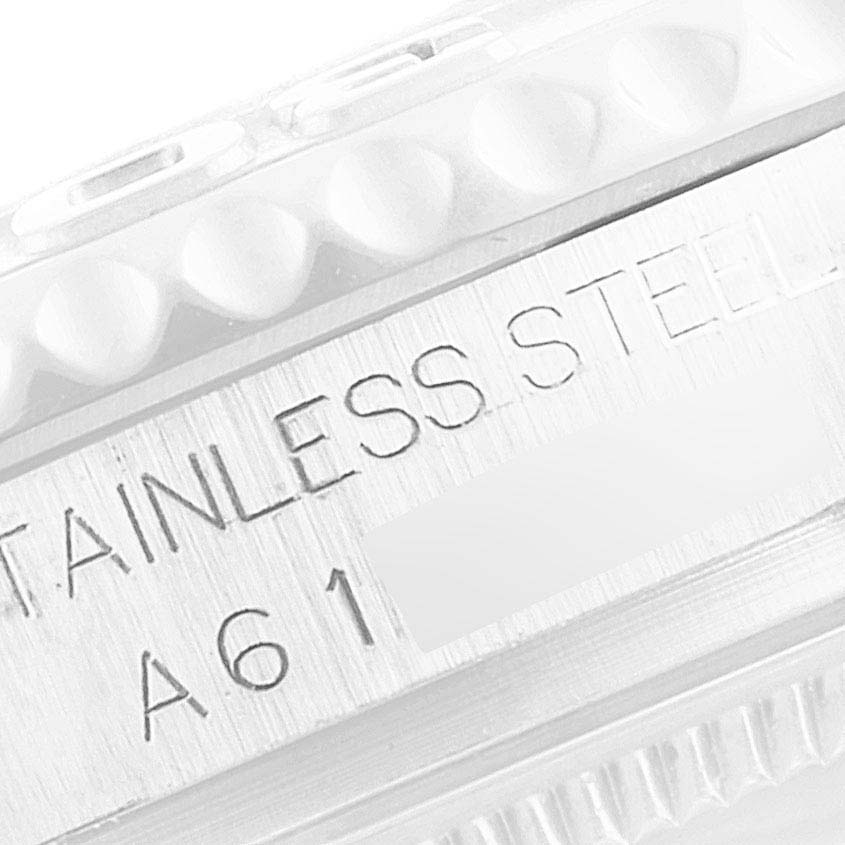 This is a close-up shot showing the engraved details on the stainless steel casing of a Rolex Yacht-Master 168622 Men
s Stainless Steel Silver Dial 168622 Men
s Stainless Steel Silver Dial watch.