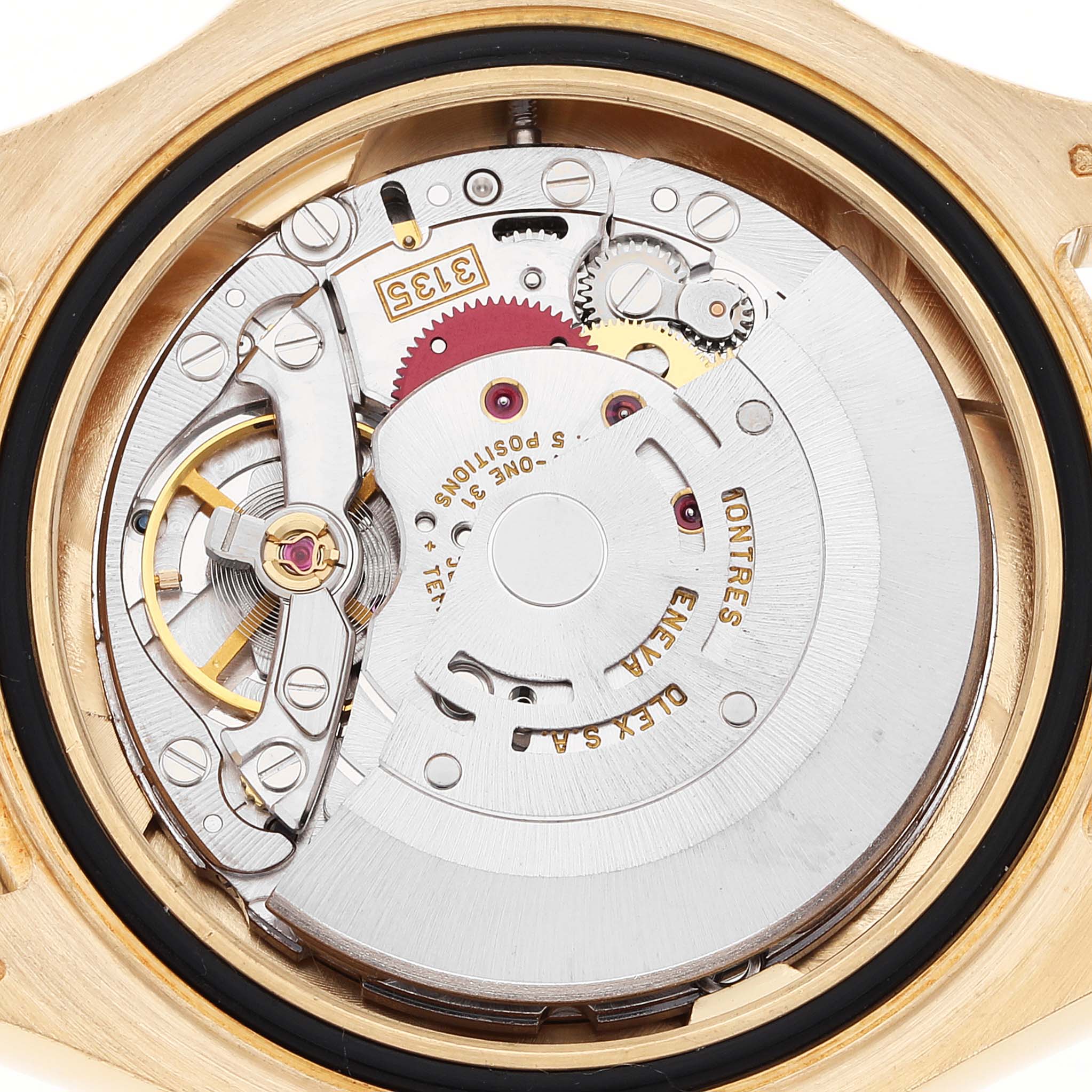 This image shows the internal movement of the Rolex Yacht-Master 16628 Men's Yellow Gold Mother of Pearl Dial 16628 Men's Yellow Gold Mother of Pearl Dial watch, viewed from the back.