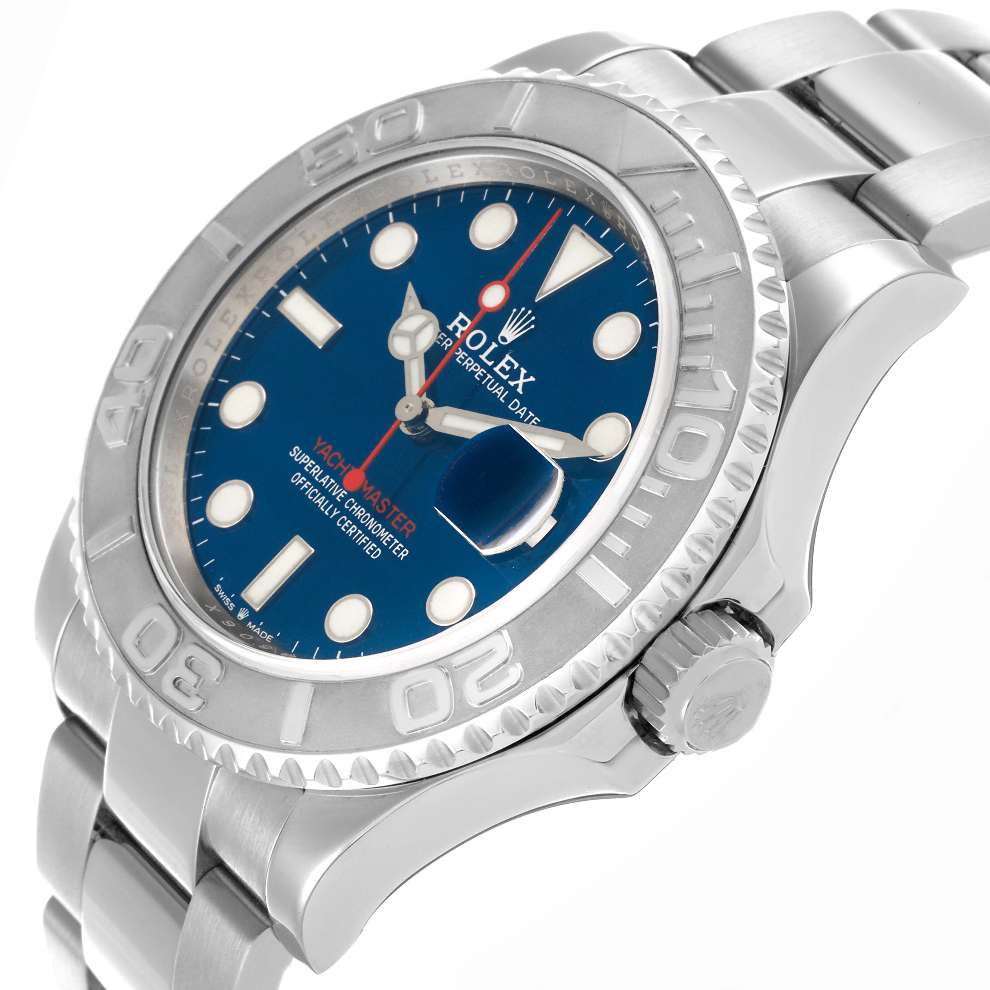 The Rolex Yacht-Master 126622 Men's Stainless Steel Blue Dial 126622 Men's Stainless Steel Blue Dial watch is shown at a slight angle, highlighting the bezel, crown, and bracelet.