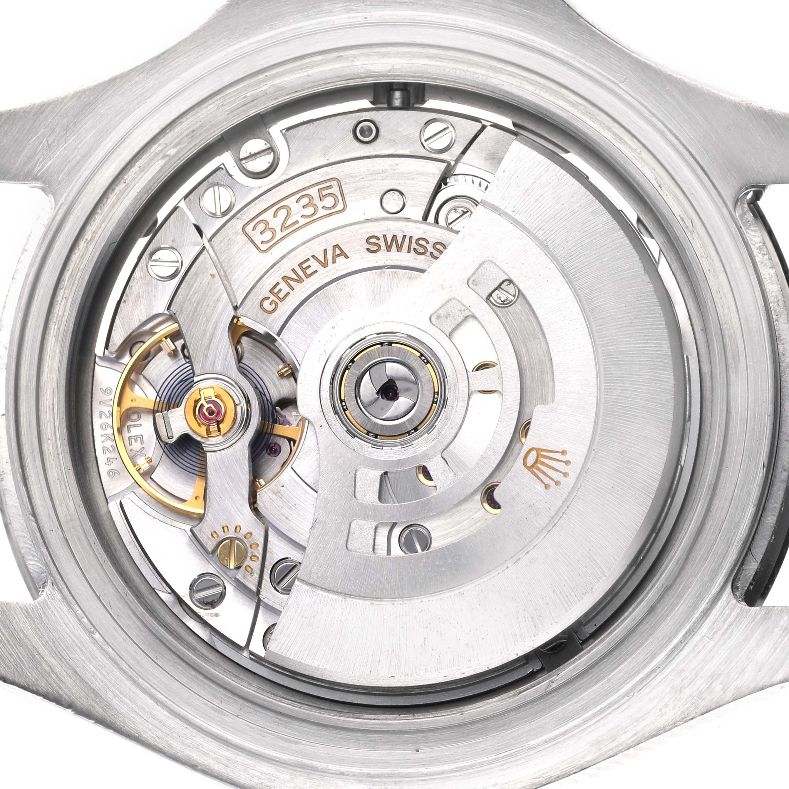 The image shows the movement and internal mechanism of a Rolex Yacht-Master 126622 Men's Stainless Steel Blue Dial 126622 Men's Stainless Steel Blue Dial watch from a top-down angle.