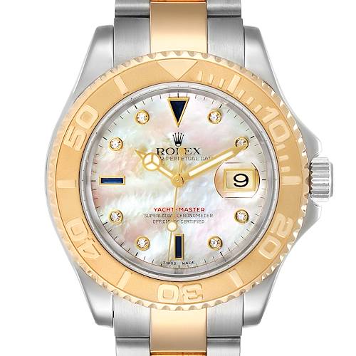 Photo of Rolex Yachtmaster Steel Yellow Gold Diamond Sapphire Serti Watch 16623 Box