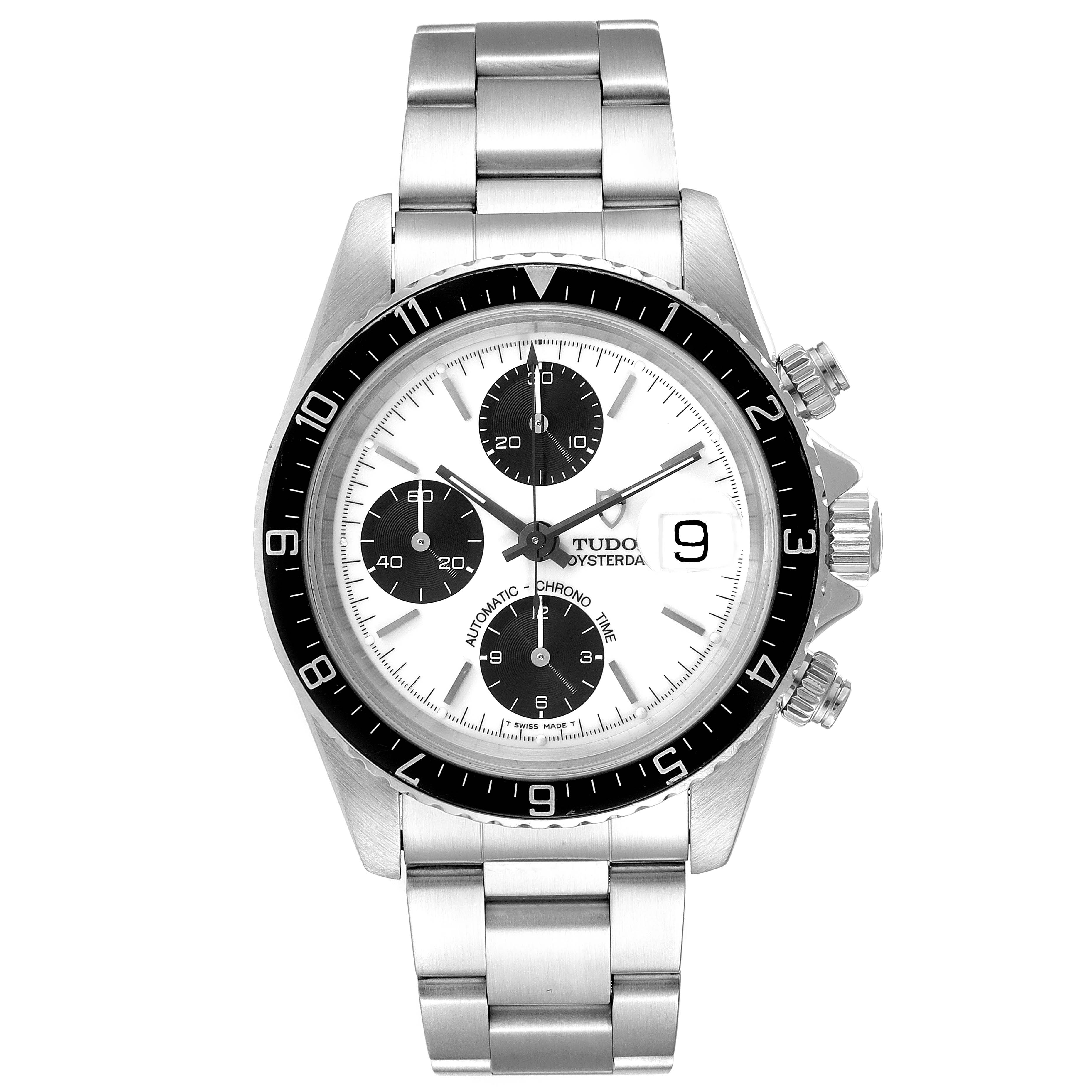 The image shows a front view of a Tudor Prince 79270 Men's Stainless Steel White Dial 79270 Men's Stainless Steel White Dial Oysterdate watch, featuring its face, bezel, and stainless steel bracelet.