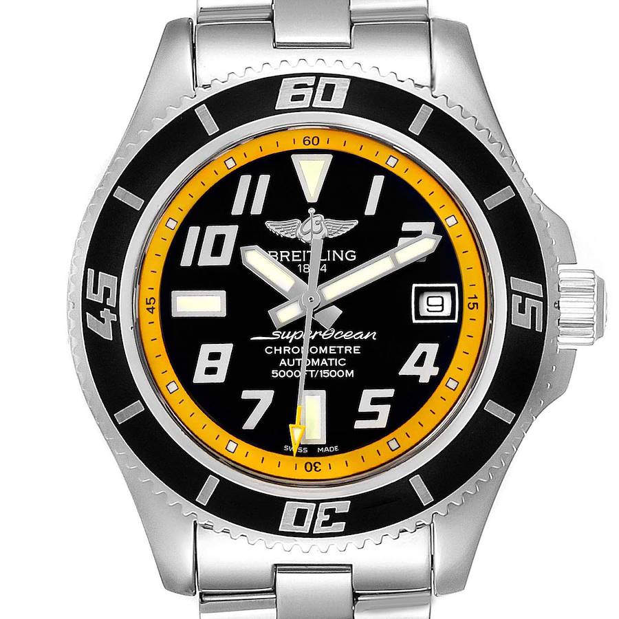 Breitling Superocean 42 Abyss Black Yellow Mens Watch A17364 SwissWatchExpo