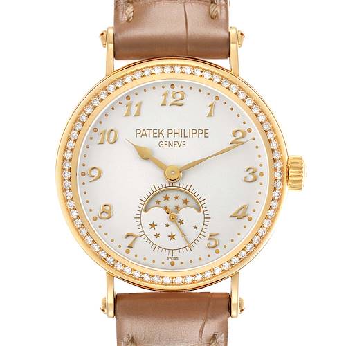 Photo of Patek Philippe Calatrava Moonphase Yellow Gold Diamond Watch 7121J Papers