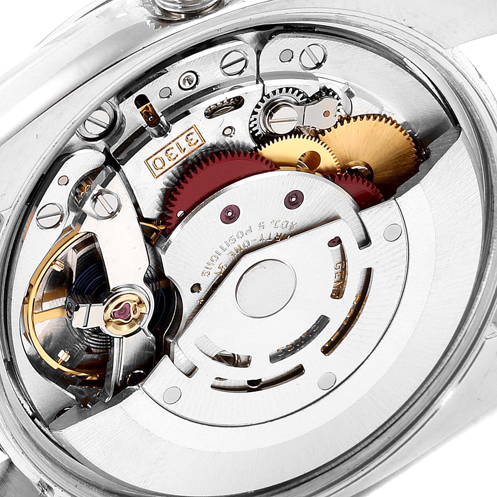 This image shows the inner mechanical movement of the Rolex Air-King 114200 Men's Stainless Steel Blue Dial 114200 Men's Stainless Steel Blue Dial watch, viewed from the back.