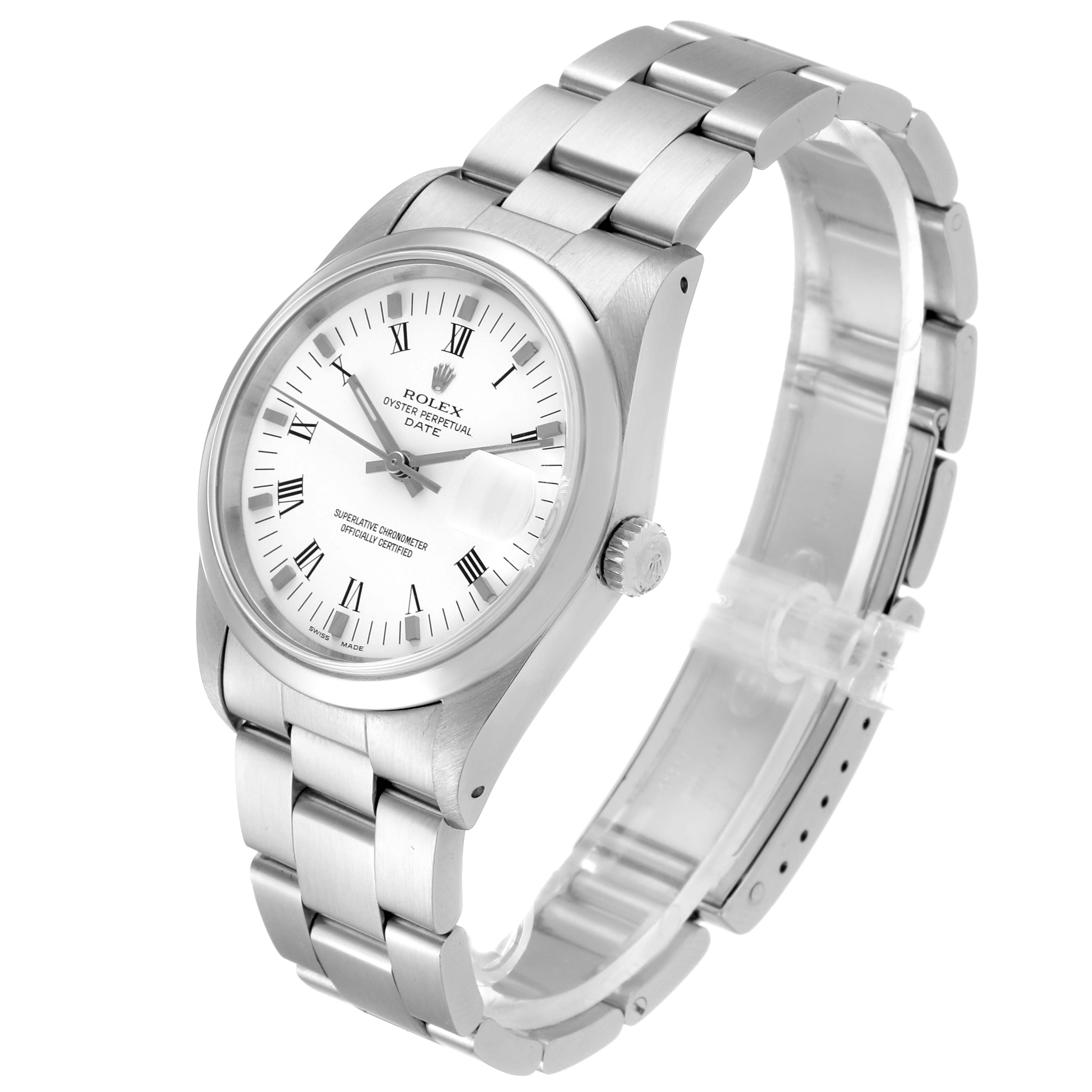 The image shows a full view of a Rolex Date 15200 Men's Stainless Steel White Dial 15200 Men's Stainless Steel White Dial model watch, capturing its face, bezel, crown, and bracelet.