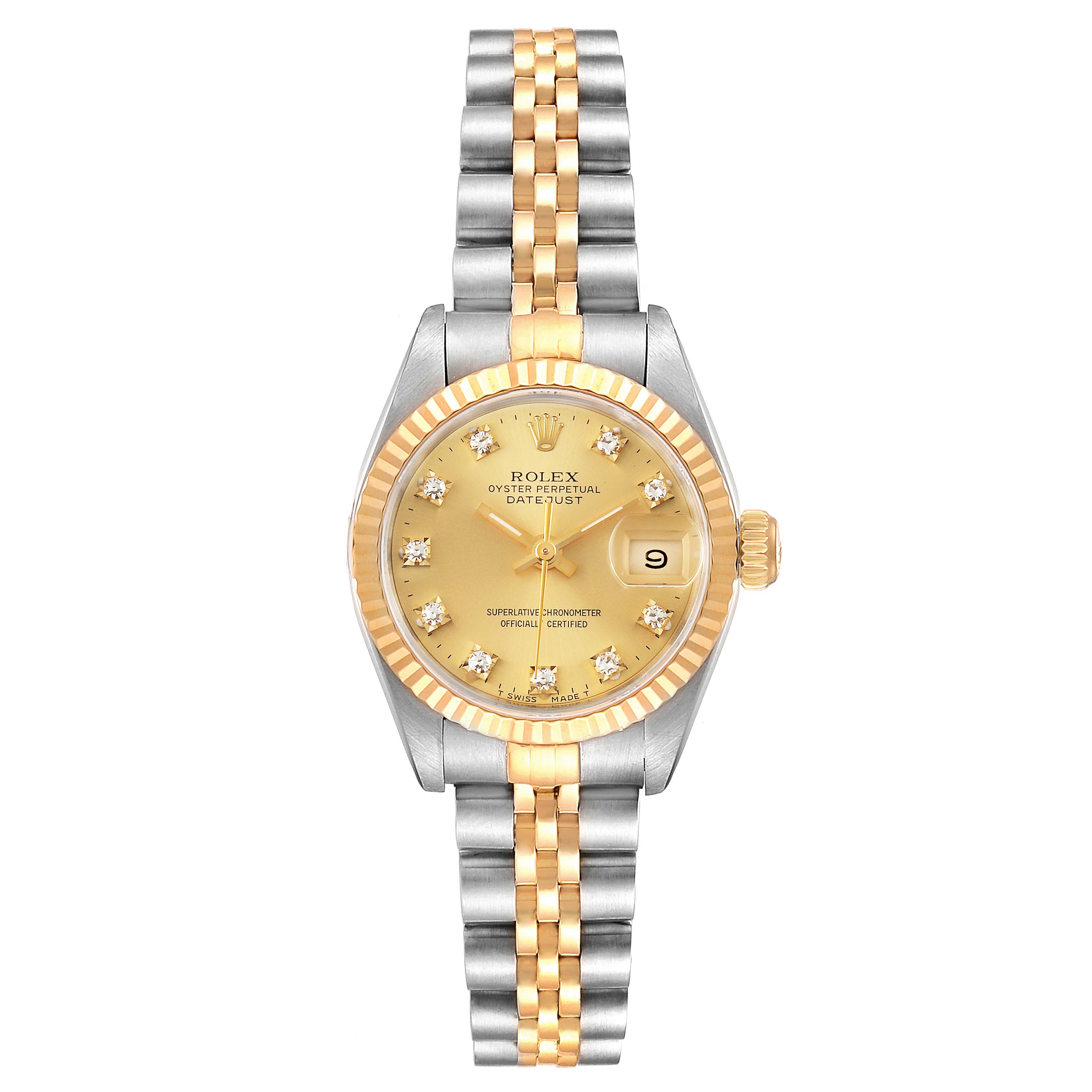 Rolex Datejust 26mm Steel Yellow Gold Diamond Ladies Watch 69173 Box ...