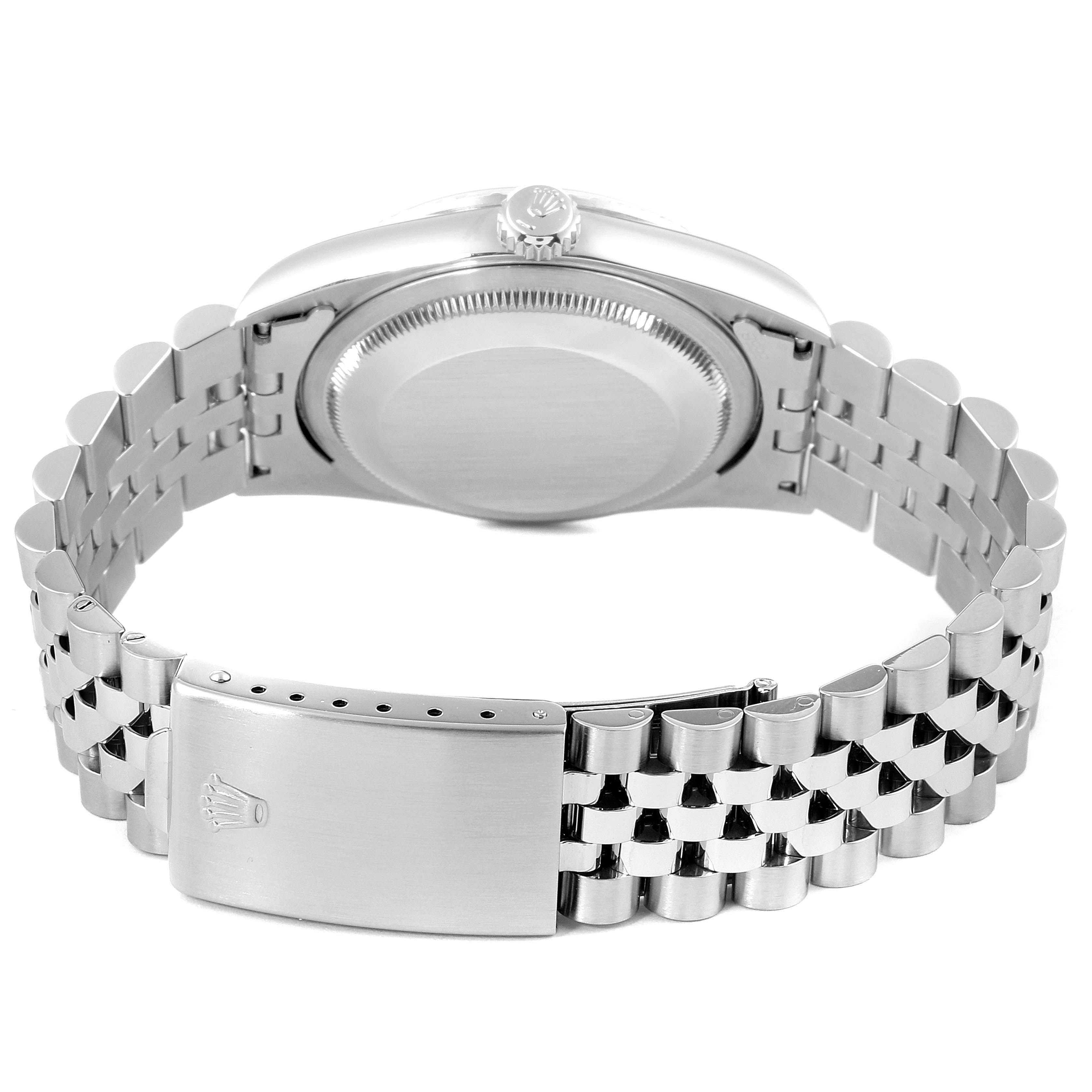 The image shows the back case and bracelet clasp of a Rolex Datejust 16220 Men's Stainless Steel Silver Dial 16220 Men's Stainless Steel Silver Dial watch from a rear angle.