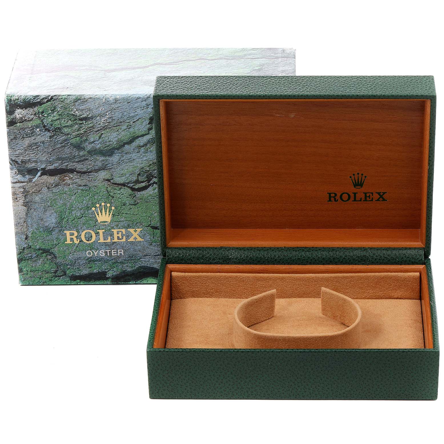 The image shows an open Rolex Datejust 16233 Men's Steel and Gold (two tone) Champagne Dial 16233 Men's Steel and Gold (two tone) Champagne Dial watch box, with the protective cushion and outer packaging.