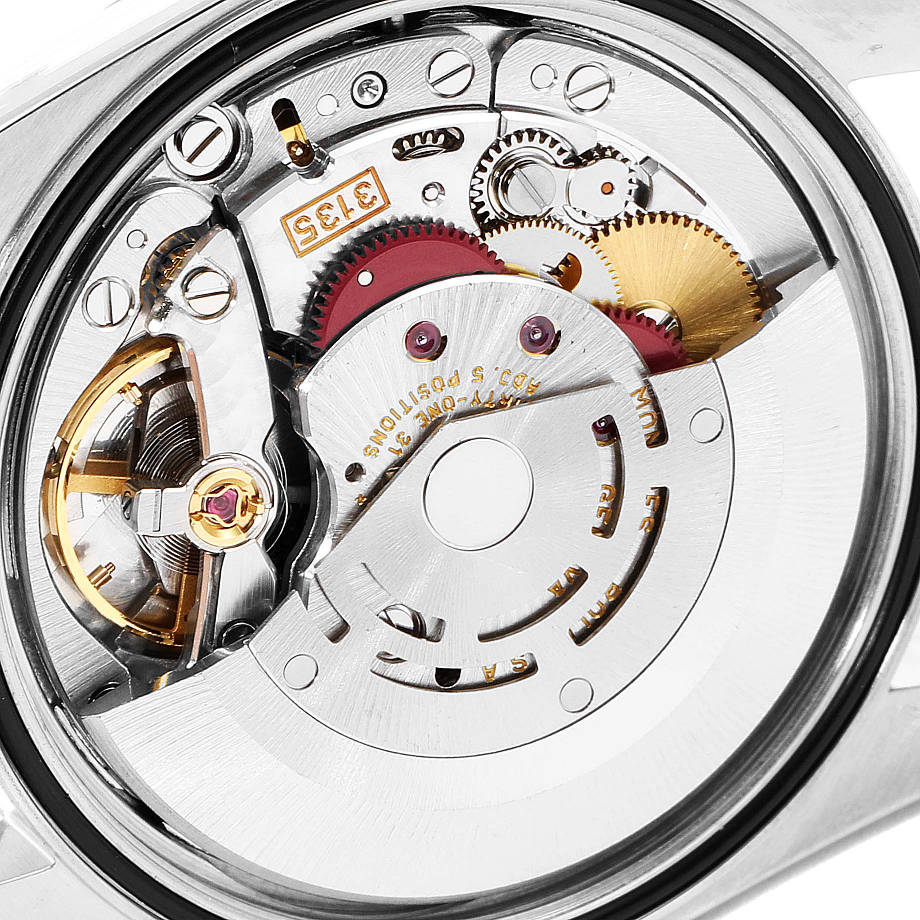 The image shows a close-up view of the internal movement mechanism of a Rolex Datejust 16233 Men's Steel and Gold (two tone) Champagne Dial 16233 Men's Steel and Gold (two tone) Champagne Dial watch.