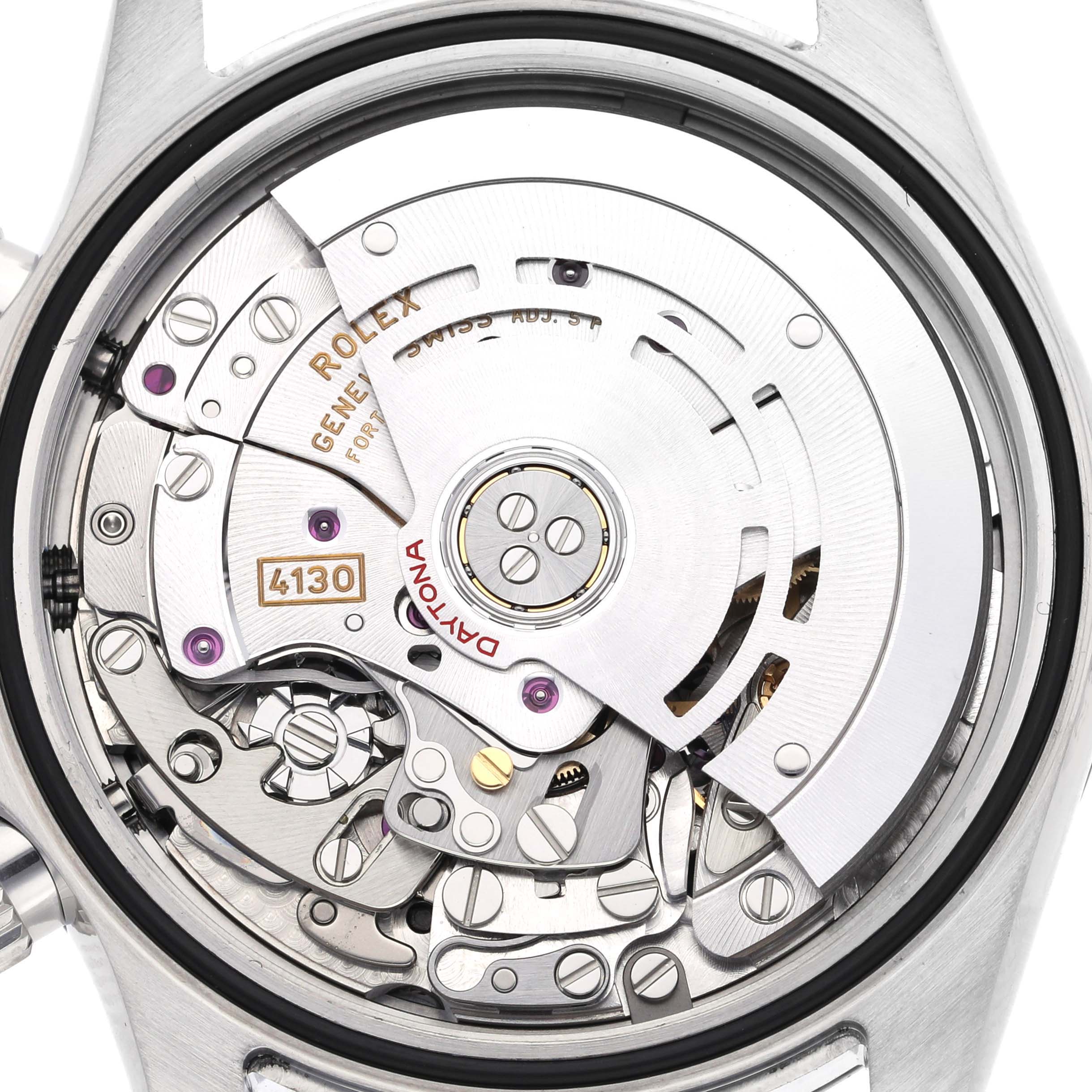 The image shows the internal mechanics and movement of a Rolex Daytona 116500LN Men's Stainless Steel White Dial 116500LN Men's Stainless Steel White Dial watch from a rear angle.