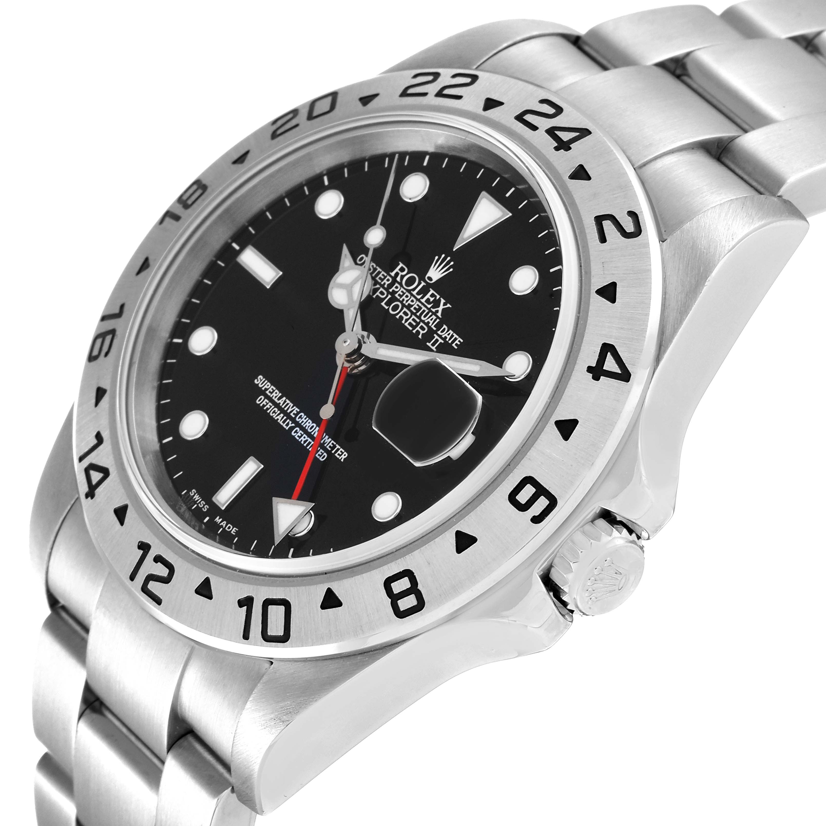 This image shows a side angle of a Rolex Explorer 16570 Men
s Stainless Steel Black Dial 16570 Men
s Stainless Steel Black Dial watch, highlighting the bezel, dial, and part of the bracelet.