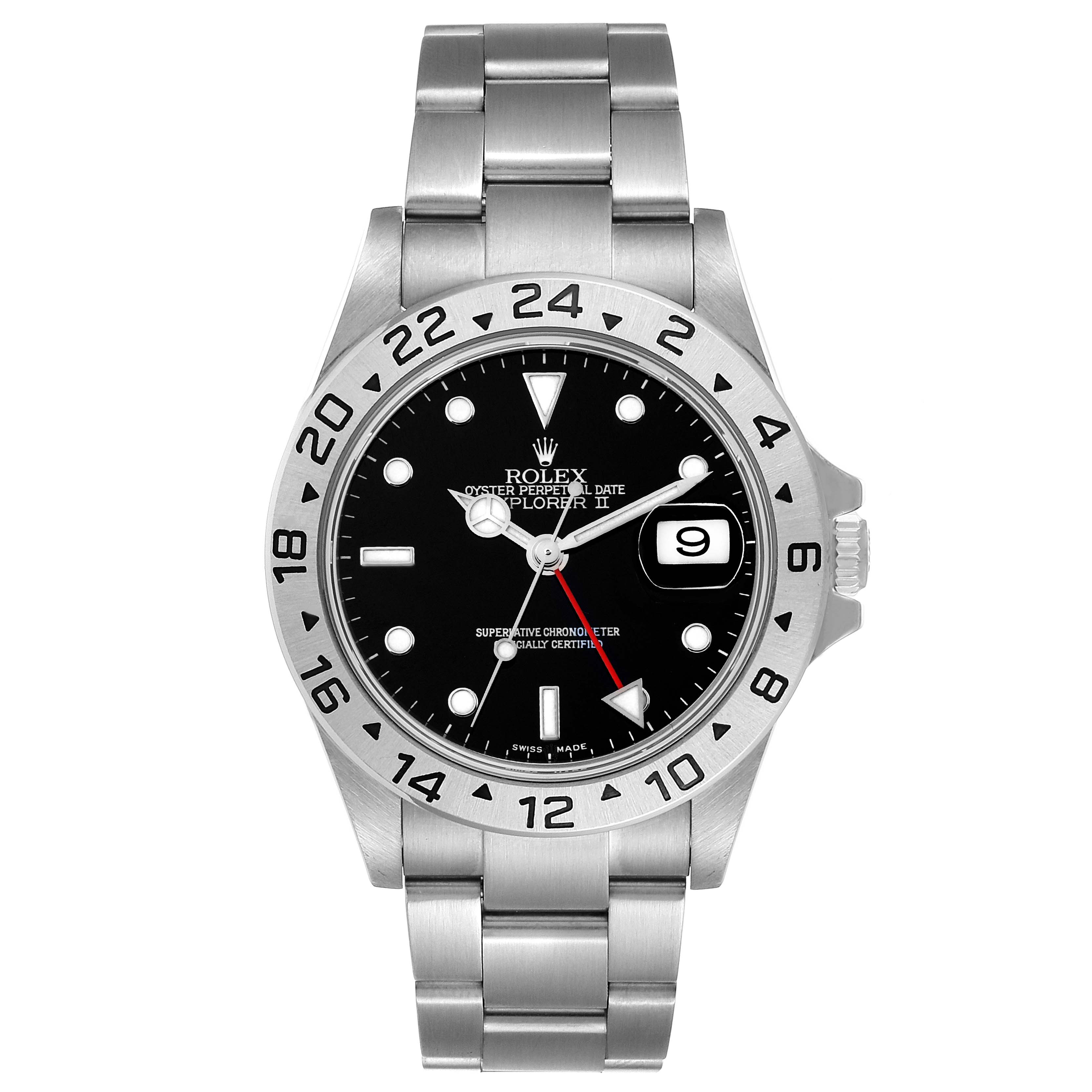 The image shows a front view of the Rolex Explorer 16570 Men
s Stainless Steel Black Dial 16570 Men
s Stainless Steel Black Dial watch, highlighting the face, bezel, and bracelet.