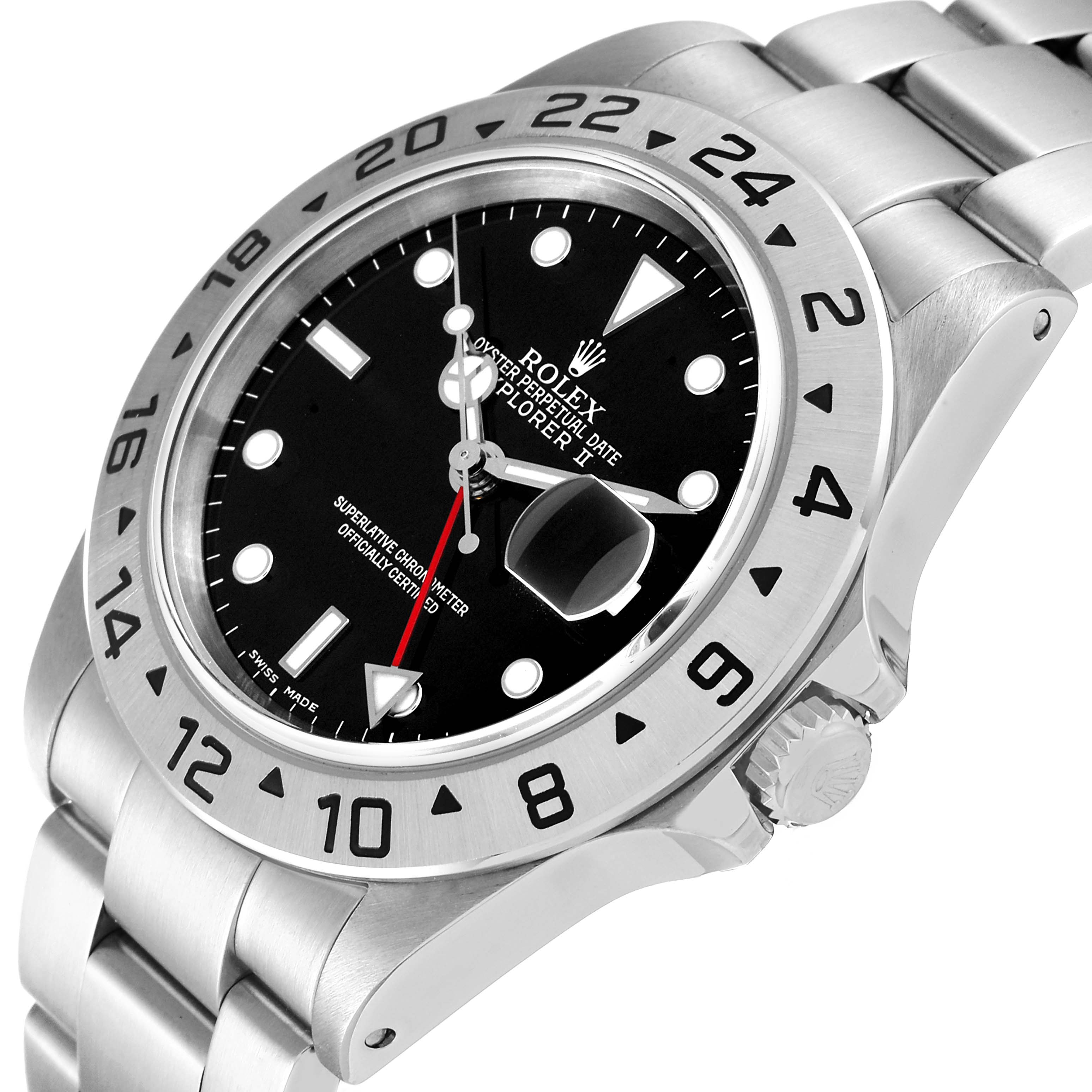 The image shows a side angle of the Rolex Explorer 16570 Men
s Stainless Steel Black Dial 16570 Men
s Stainless Steel Black Dial watch, highlighting the bezel, dial, crown, and part of the bracelet.