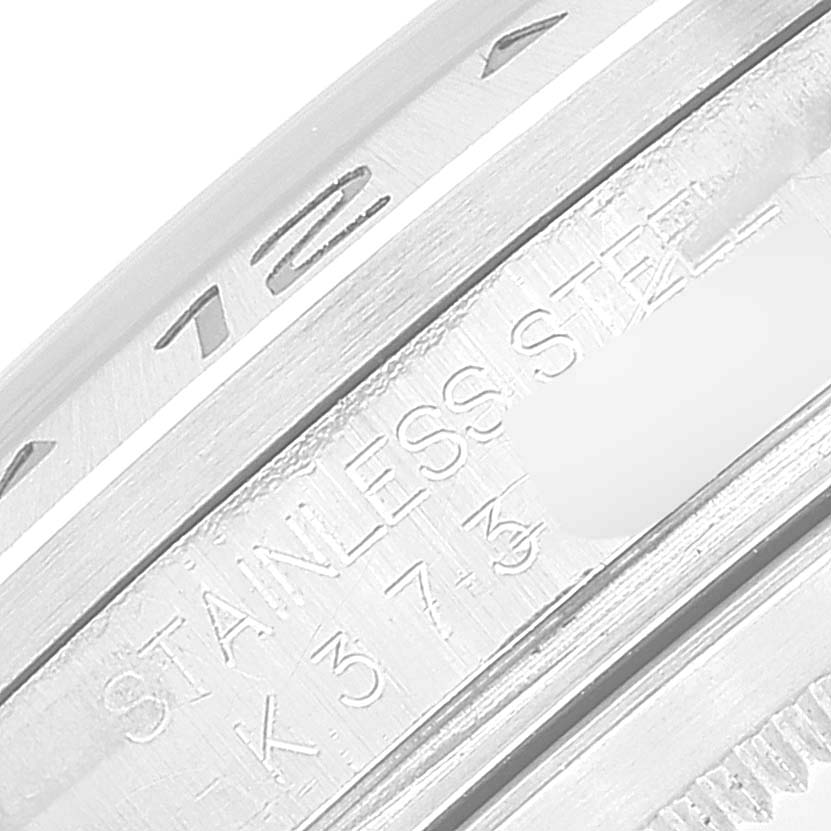 This image shows a close-up of the stainless steel casing with the model number engraving of a Rolex Explorer 16570 Men
s Stainless Steel Black Dial 16570 Men
s Stainless Steel Black Dial watch.