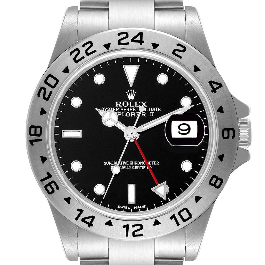 Rolex Explorer II Black Dial Red Hand Steel Mens Watch 16570 Box Papers SwissWatchExpo