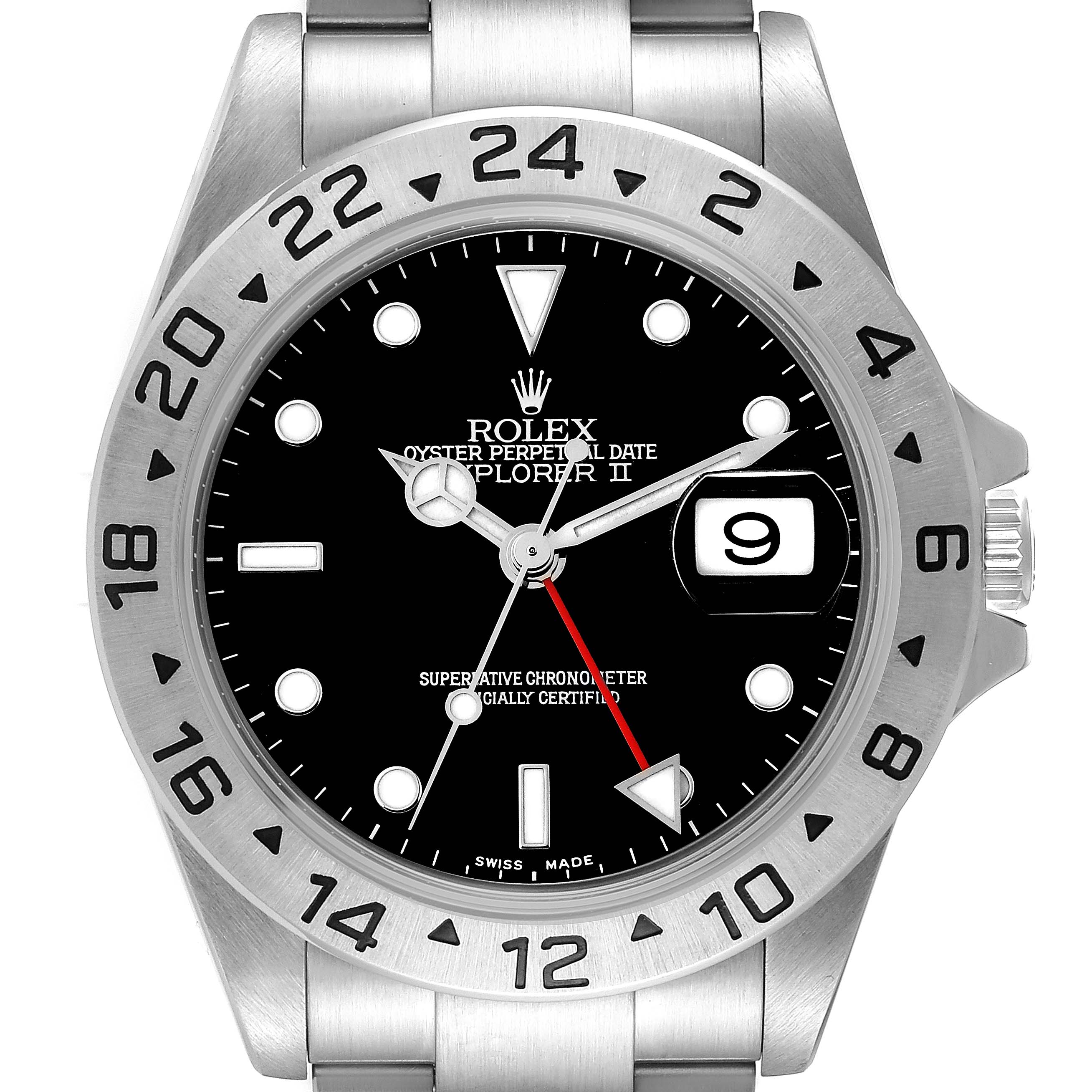 The image displays a close-up of the Rolex Explorer 16570T Men
s Stainless Steel Black Dial 16570T Men
s Stainless Steel Black Dial watch face, highlighting its bezel, dial, hands, and date window.