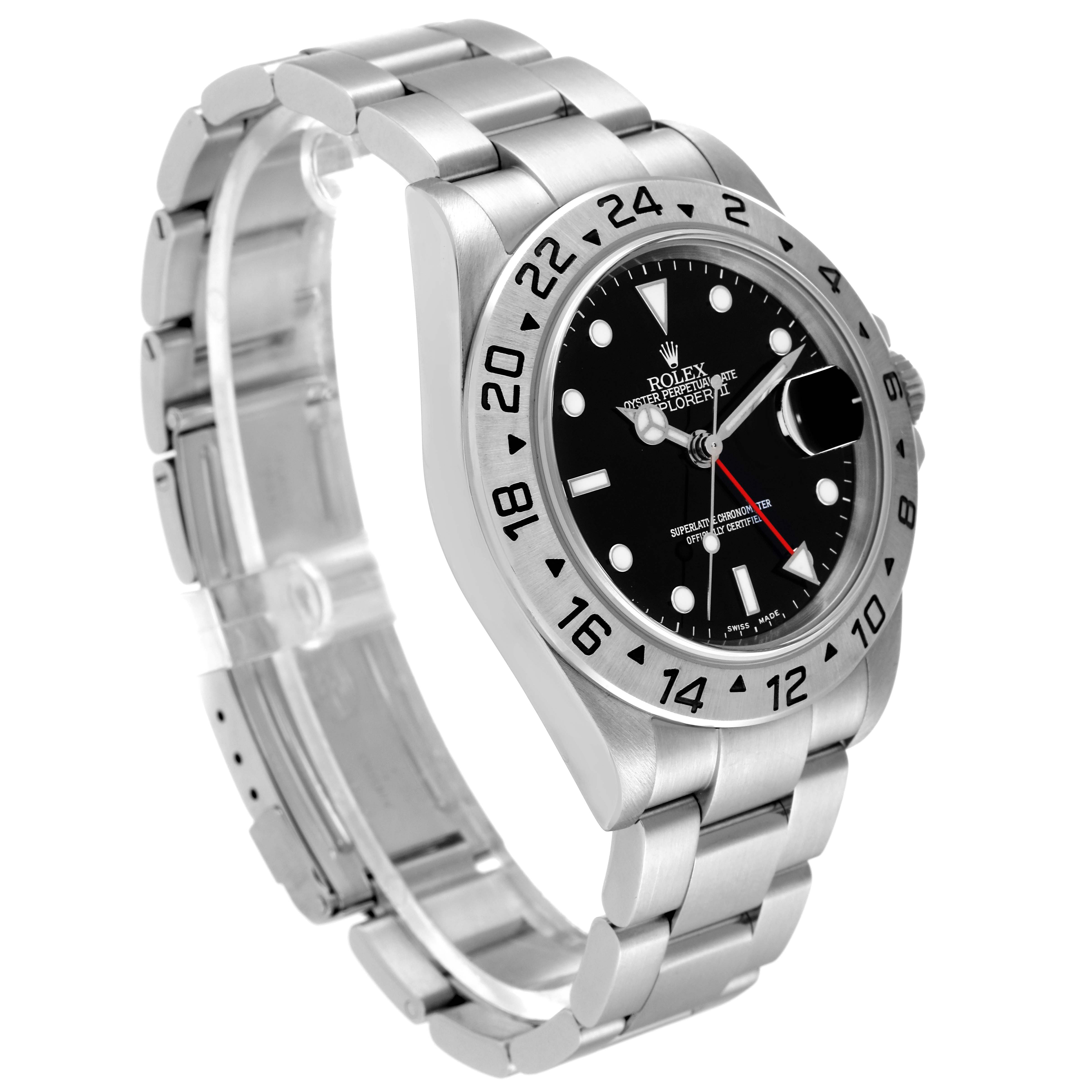 The Rolex Explorer 16570T Men
s Stainless Steel Black Dial 16570T Men
s Stainless Steel Black Dial watch is shown at a three-quarter angle, displaying its face, bezel, and bracelet.