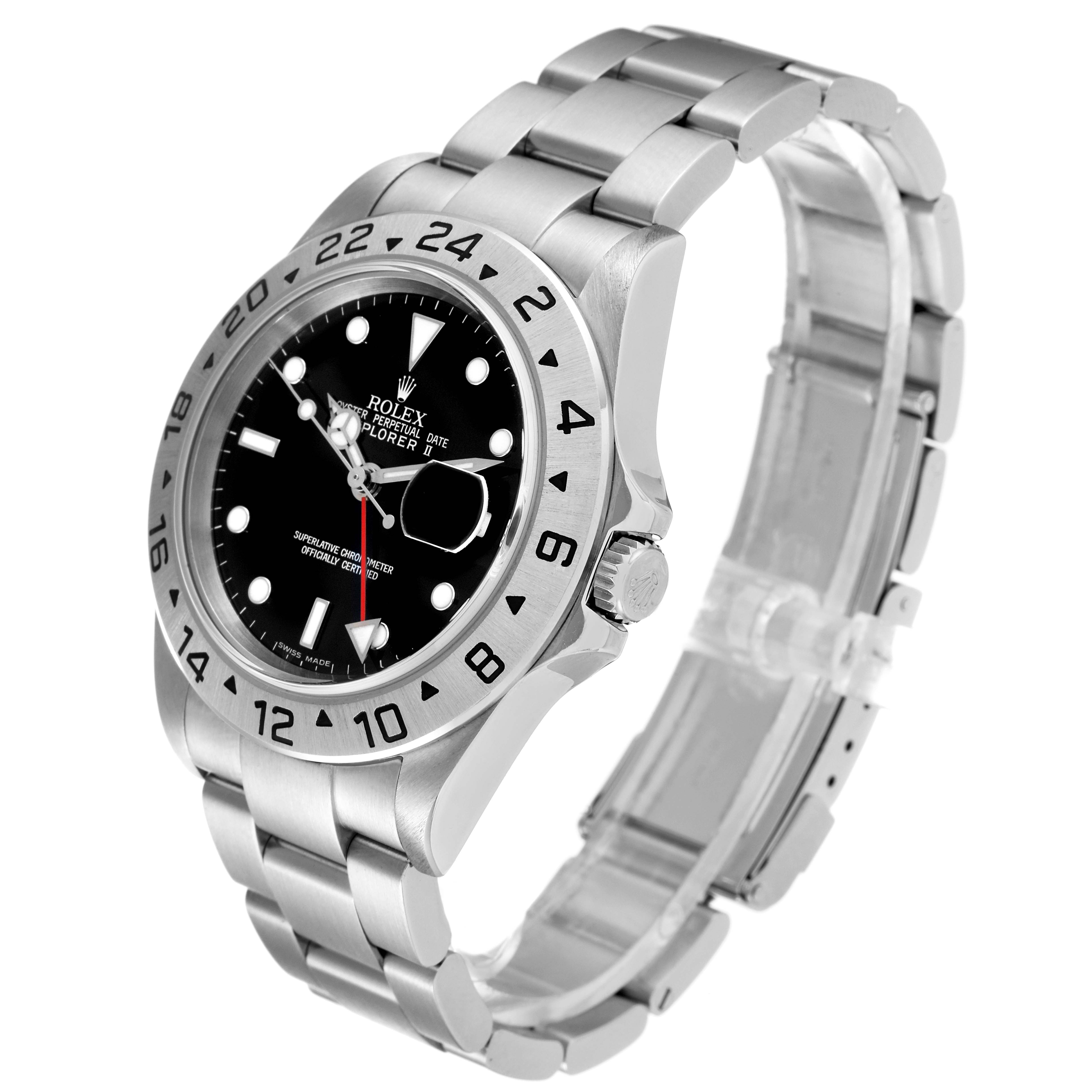 The Rolex Explorer 16570T Men
s Stainless Steel Black Dial 16570T Men
s Stainless Steel Black Dial watch model is shown at a three-quarter angle, highlighting the face, bezel, and metal bracelet.