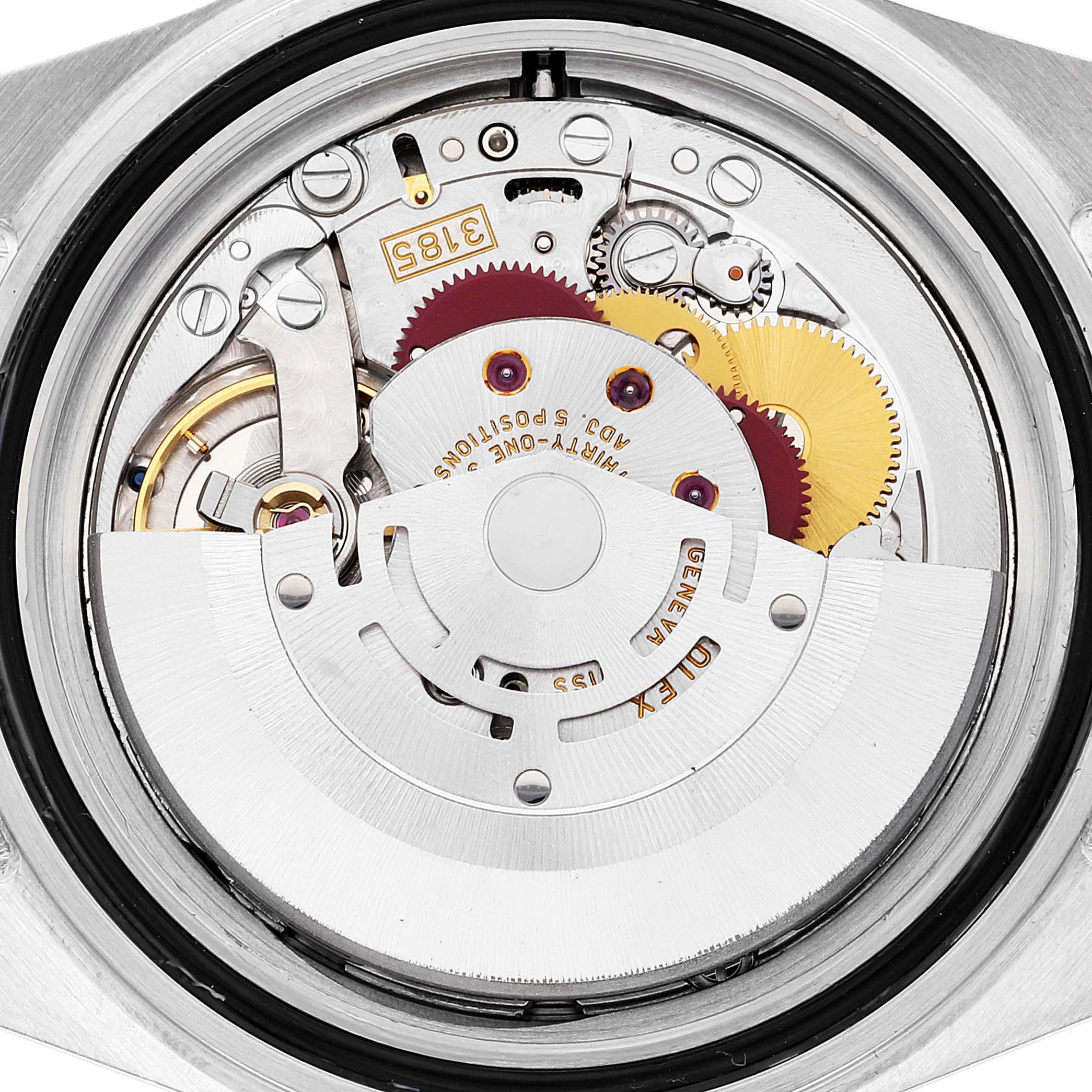 This image shows the internal movement mechanism of the Rolex Explorer 16570T Men
s Stainless Steel Black Dial 16570T Men
s Stainless Steel Black Dial watch model.