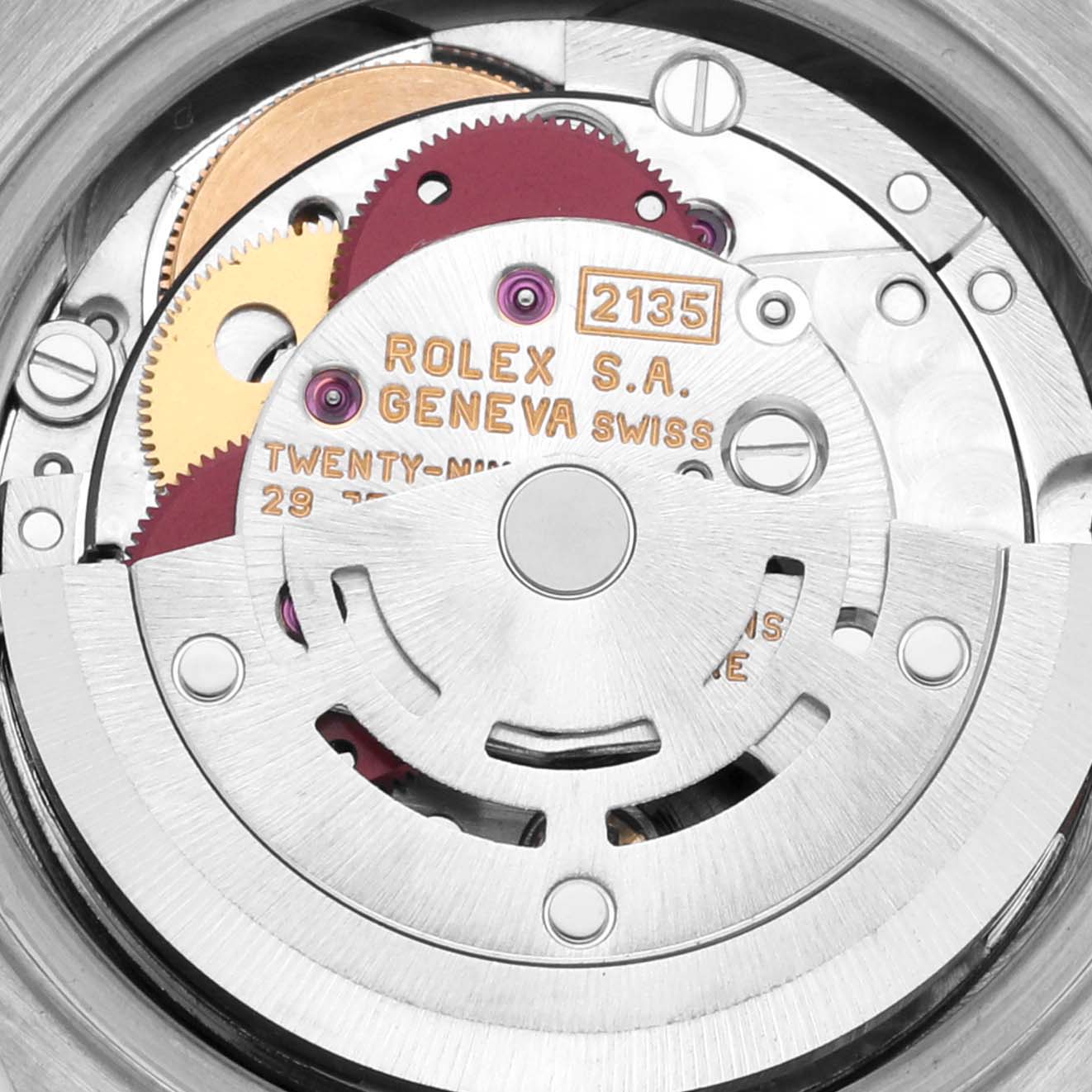 The image shows the intricate internal mechanics of the Rolex President 69278 Women's White Gold Pink Dial 69278 Women's White Gold Pink Dial model, focusing on its movement components.