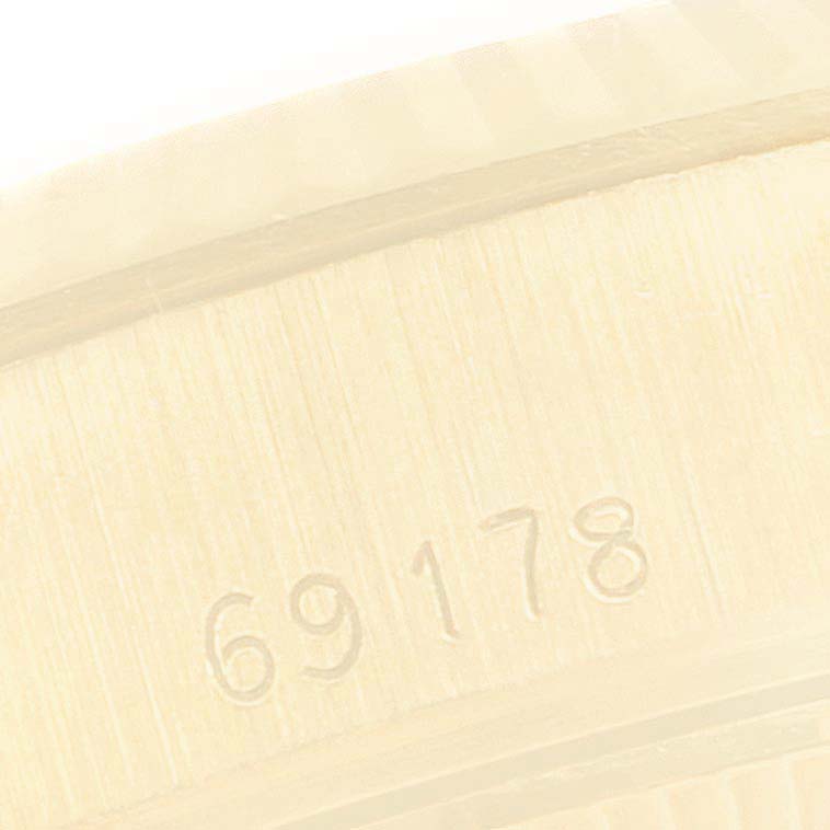 This image shows a close-up of the model number engraving (69178) on the case of a Rolex President 69178 Women
s Yellow Gold Champagne Dial 69178 Women
s Yellow Gold Champagne Dial watch.