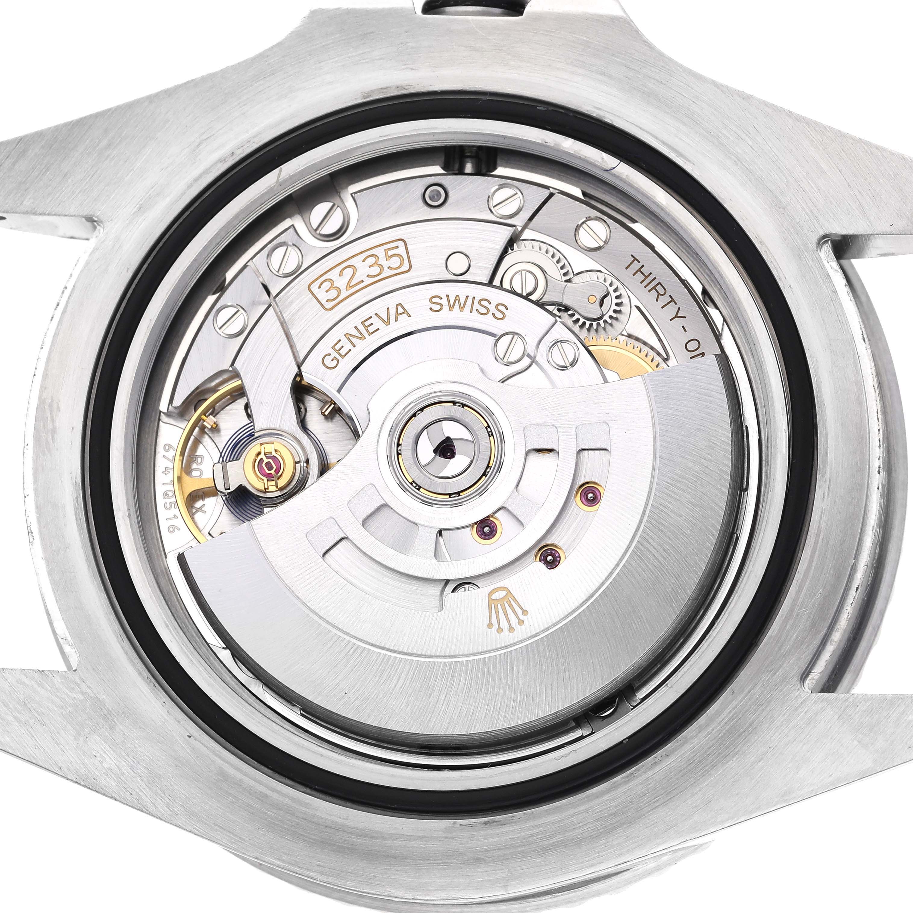 The image shows the movement of a Rolex Sea-Dweller 126600 Men's Stainless Steel Black Dial 126600 Men's Stainless Steel Black Dial, viewed from the back, displaying its intricate mechanism.