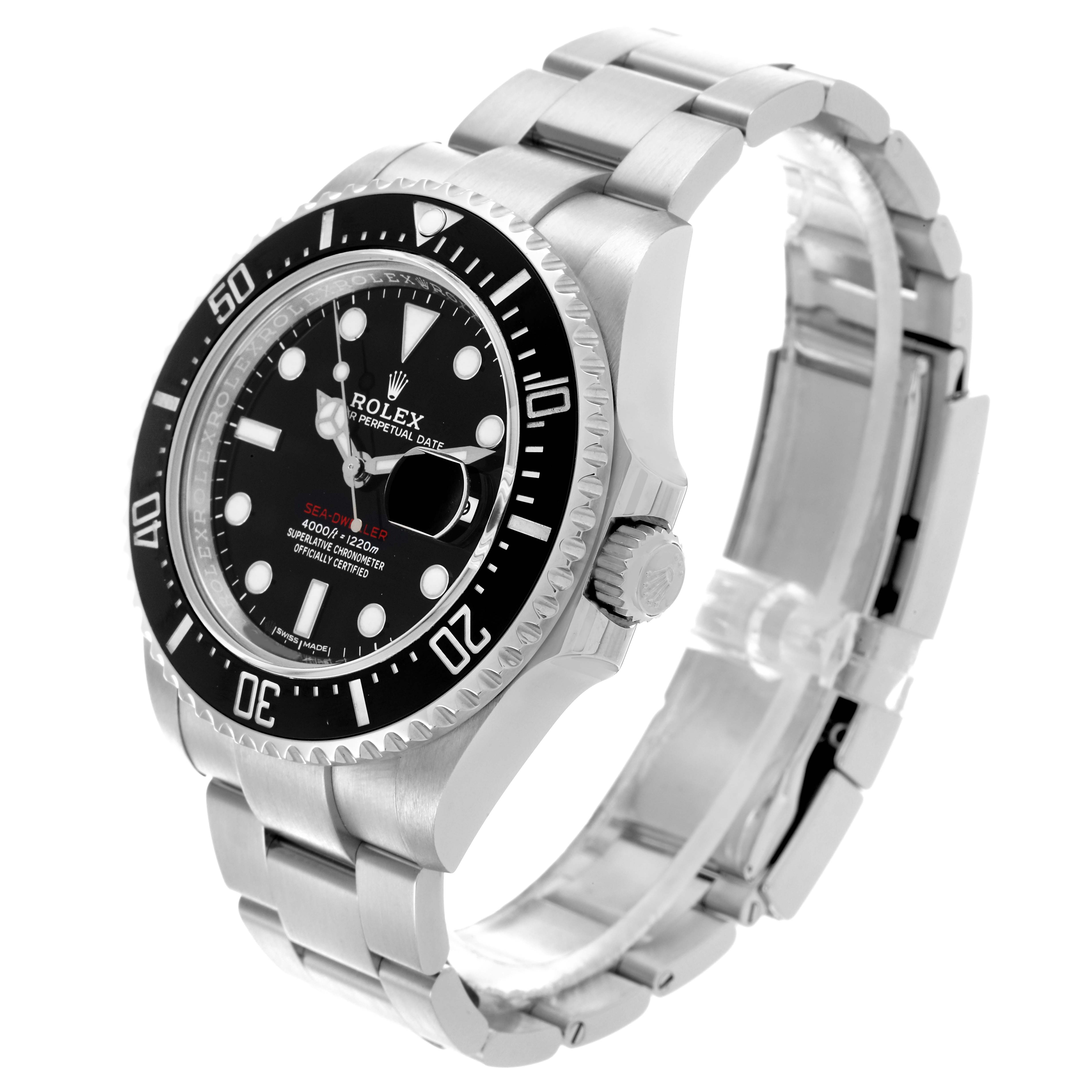 The Rolex Sea-Dweller 126600 Men's Stainless Steel Black Dial 126600 Men's Stainless Steel Black Dial is shown at a slight angle, highlighting the dial, bezel, bracelet, and side crown.