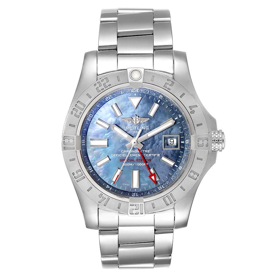時計 Breitling Avenger II MOP Breitling Aeromarine Avenger II GMT Blue MOP Dial A32390 and