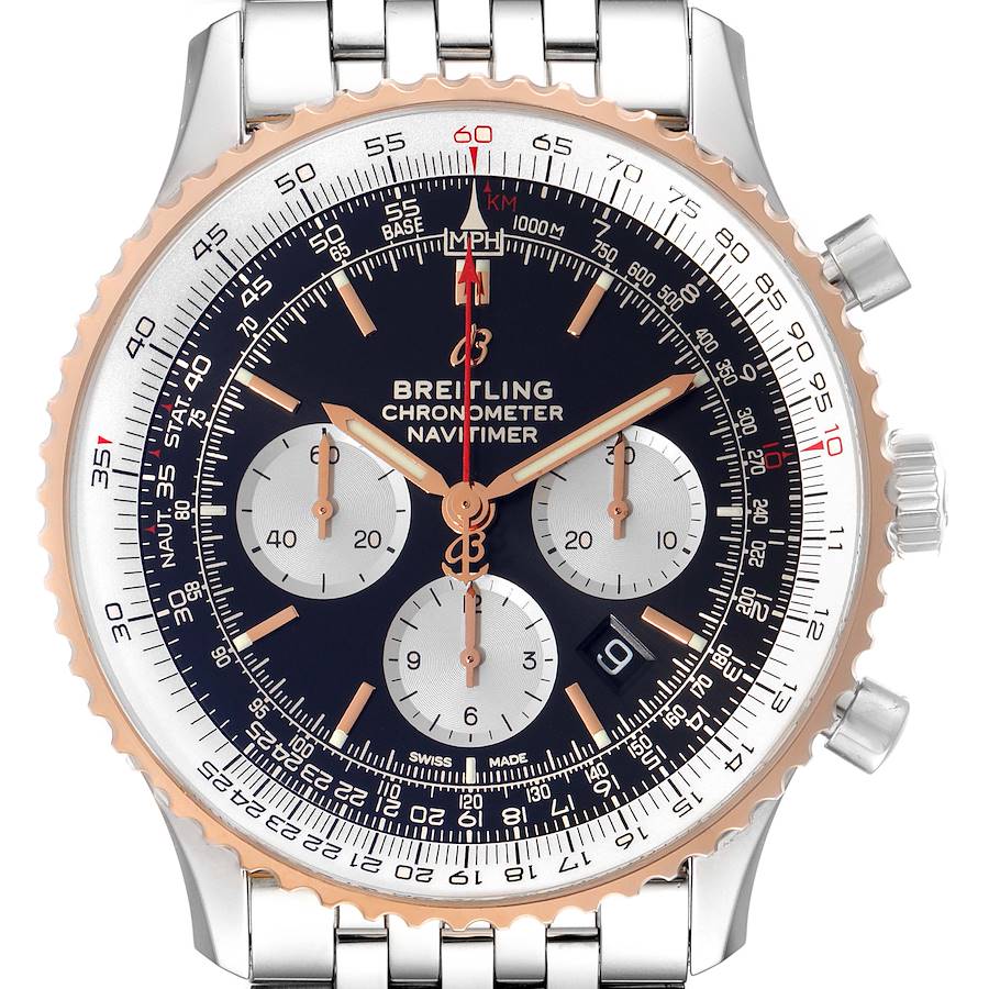 Breitling Navitimer 01 46mm Steel Rose Gold Black Dial Watch UB0127 Box Papers SwissWatchExpo