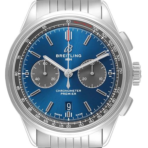 Photo of Breitling Premier B01 42mm Steel Blue Dial Mens Watch AB0118 Box Card
