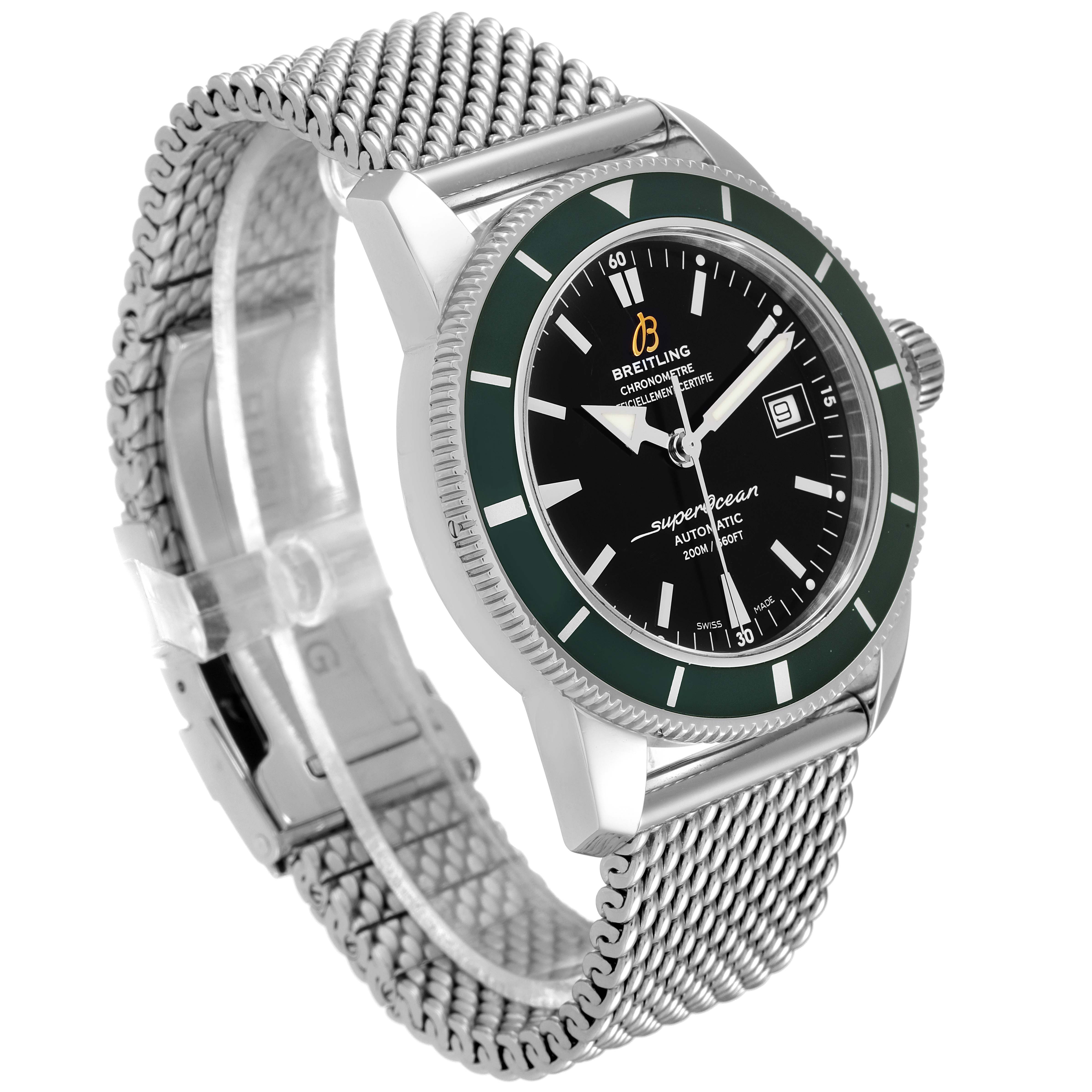 The image shows a Breitling Superocean A17321 Men
s Stainless Steel Black Dial A17321 Men
s Stainless Steel Black Dial watch at a slight angle, displaying the bracelet, bezel, dial, and crown.