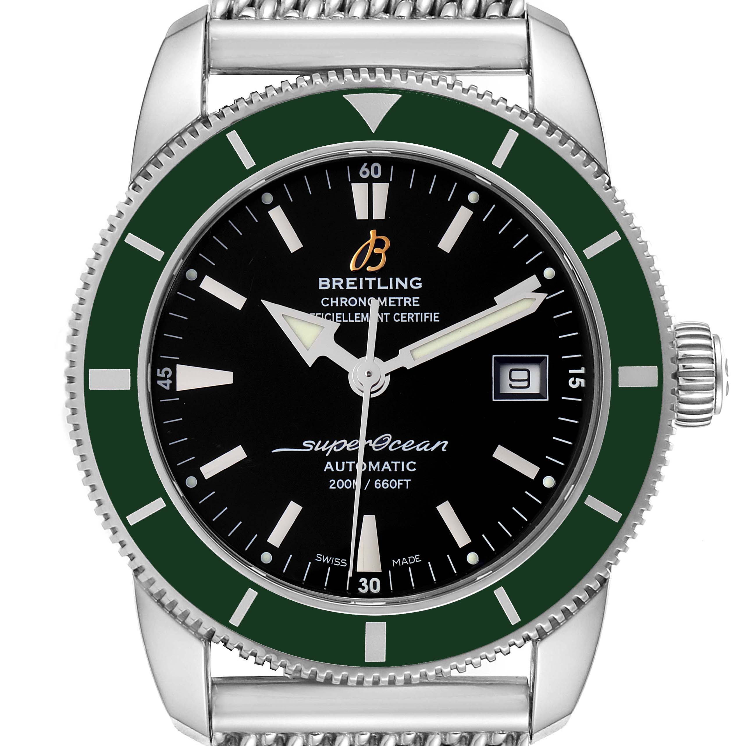 Breitling Superocean Heritage 42 Green Bezel Steel Watch A17321 Box ...