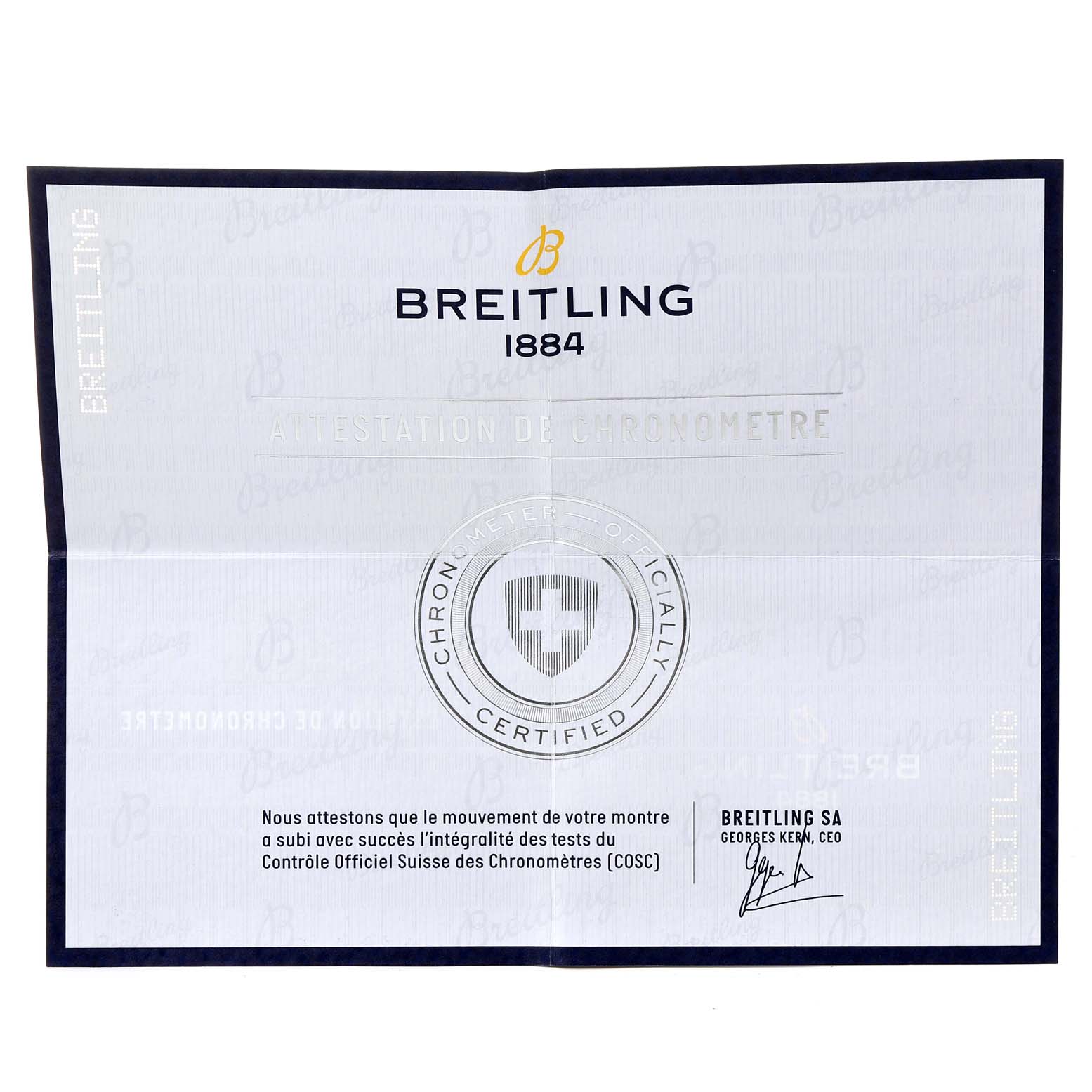 The image shows a Breitling Superocean AB202016-C961-152A Men
s Stainless Steel Blue Dial AB202016-C961-152A Men
s Stainless Steel Blue Dial model certificate of chronometer Best Quality
ity.