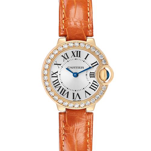 Photo of Cartier Ballon Bleu 28mm Yellow Gold Diamond Bezel Ladies Watch WE900151 Card