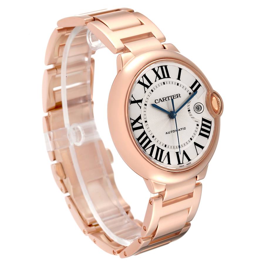 Cartier Ballon Bleu 42mm Rose Gold Automatic Mens Watch W69006Z2 Box Papers