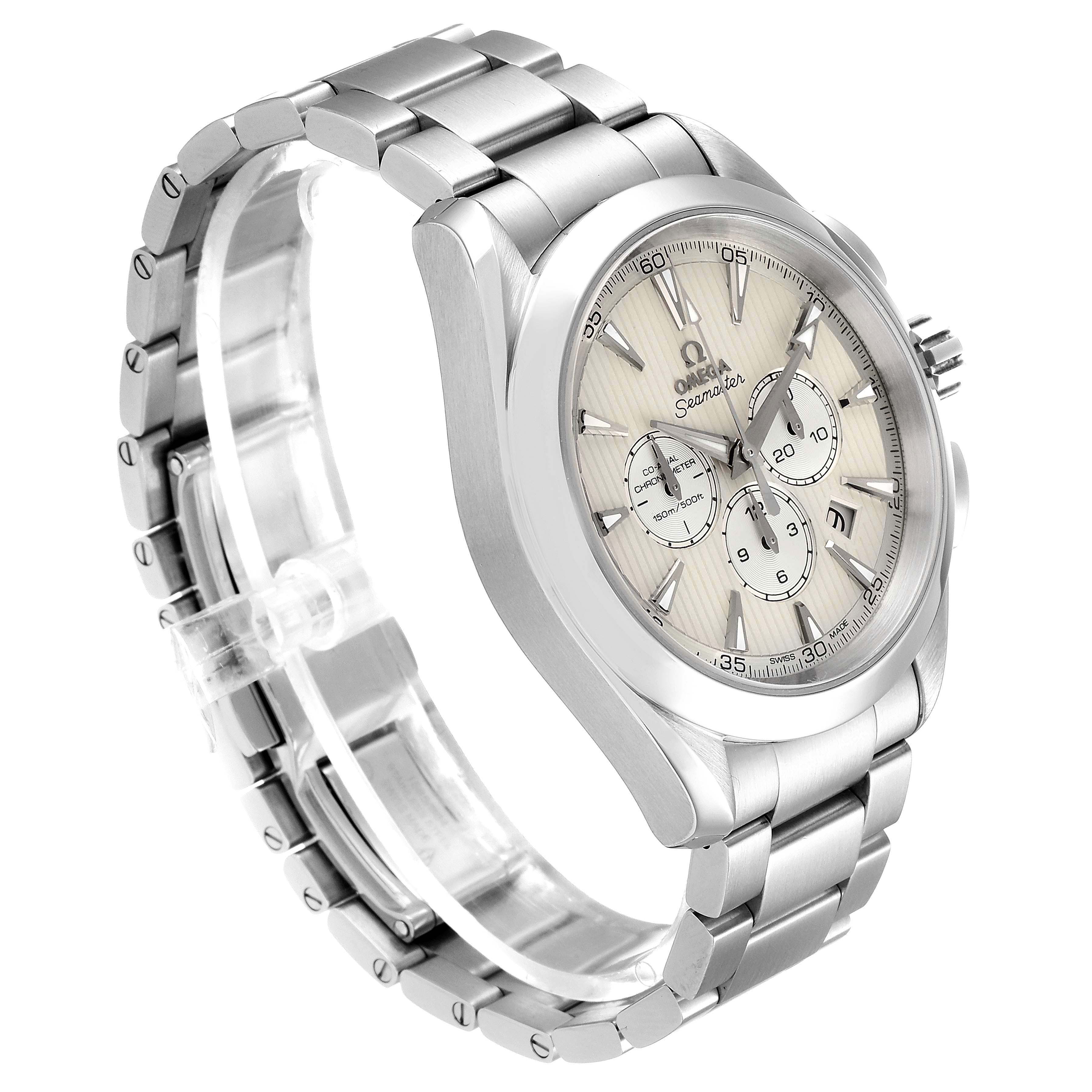 The Omega Aqua Terra 231.10.44.50.09.001 Men
s Stainless Steel White Dial 231.10.44.50.09.001 Men
s Stainless Steel White Dial watch is shown at a three-quarter angle, displaying the face, bezel, crown, and metal bracelet.