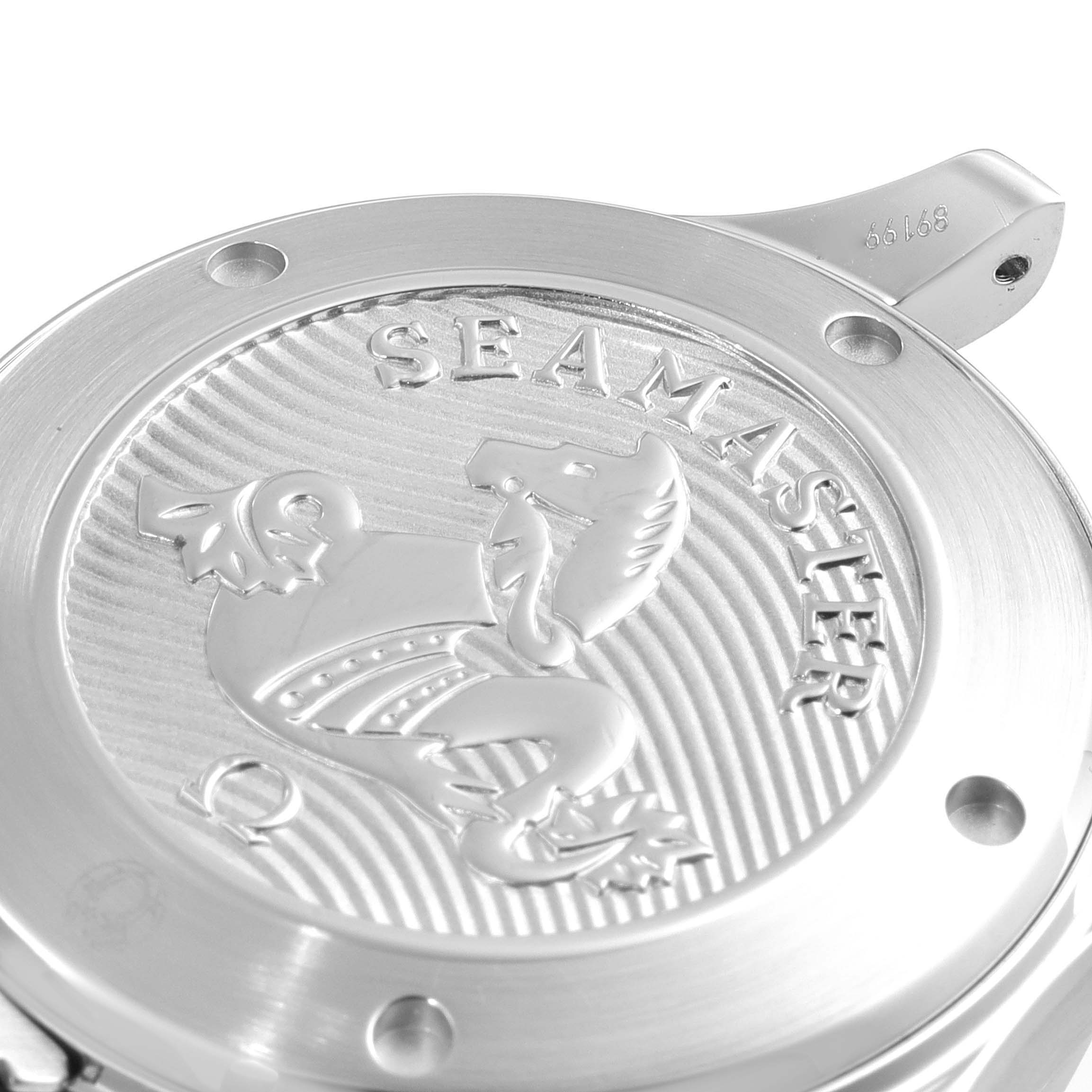 This image displays the back case of the Omega Seamaster 212.30.41.20.01.003 Men's Stainless Steel Black Dial 212.30.41.20.01.003 Men's Stainless Steel Black Dial watch, featuring the engraved logo and model name.