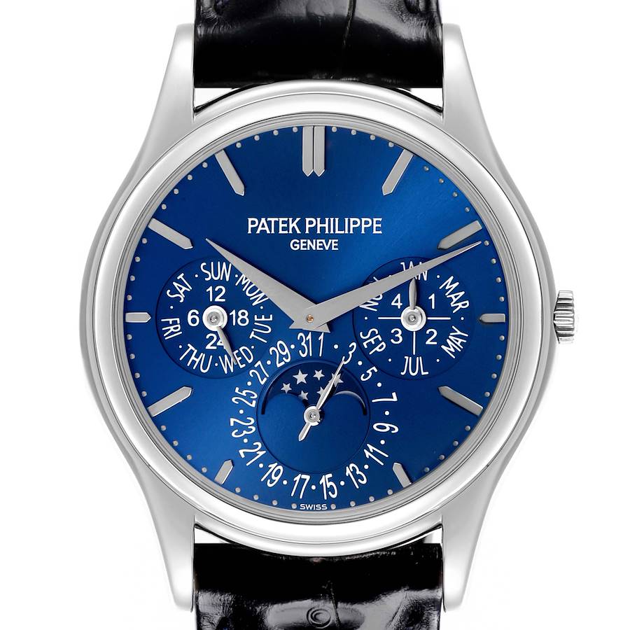 The image shows a frontal view of the Patek Philippe Complications watch, highlighting the dial and subdials.