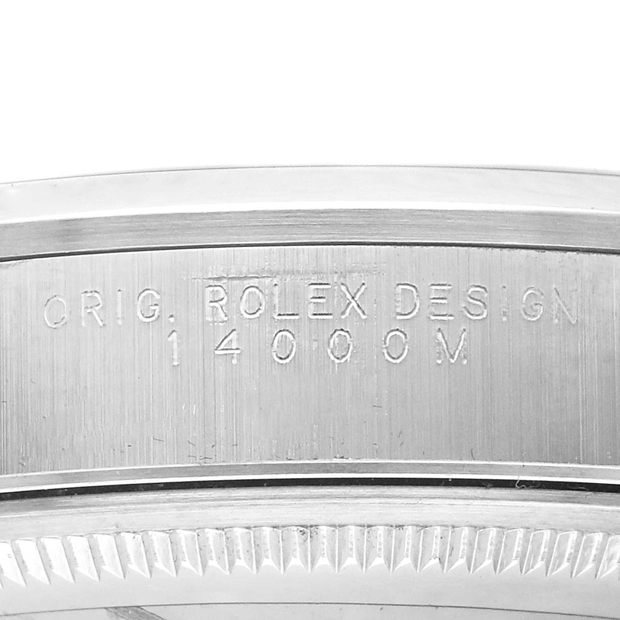 The image shows the engraved side of the bezel of a Rolex Air-King 14000 Men's Stainless Steel Blue Dial, displaying the model number "14000M."