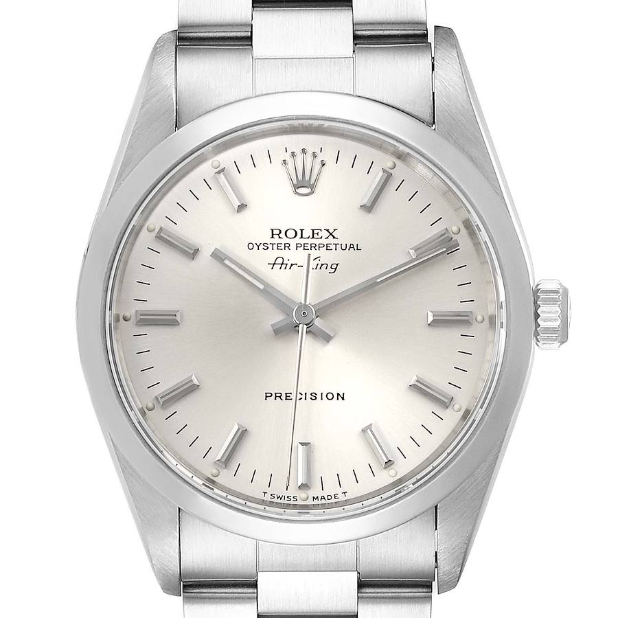 Rolex Air King 34mm Silver Dial Smooth Bezel Steel Mens Watch 14000 Papers SwissWatchExpo