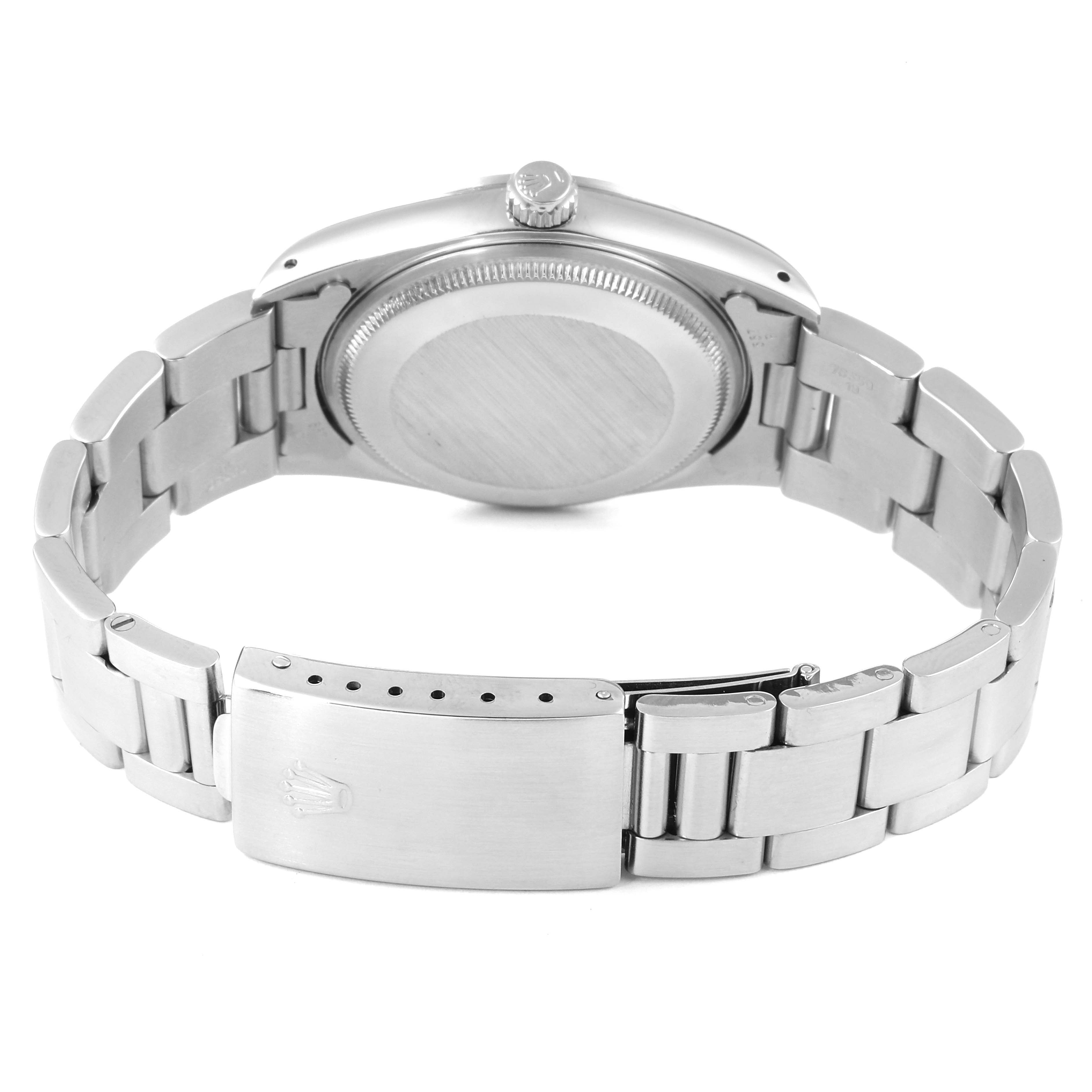 The image shows the back of the Rolex Air-King 14000 Men's Stainless Steel Silver Dial 14000 Men's Stainless Steel Silver Dial watch, highlighting the bracelet, case back, and clasp.