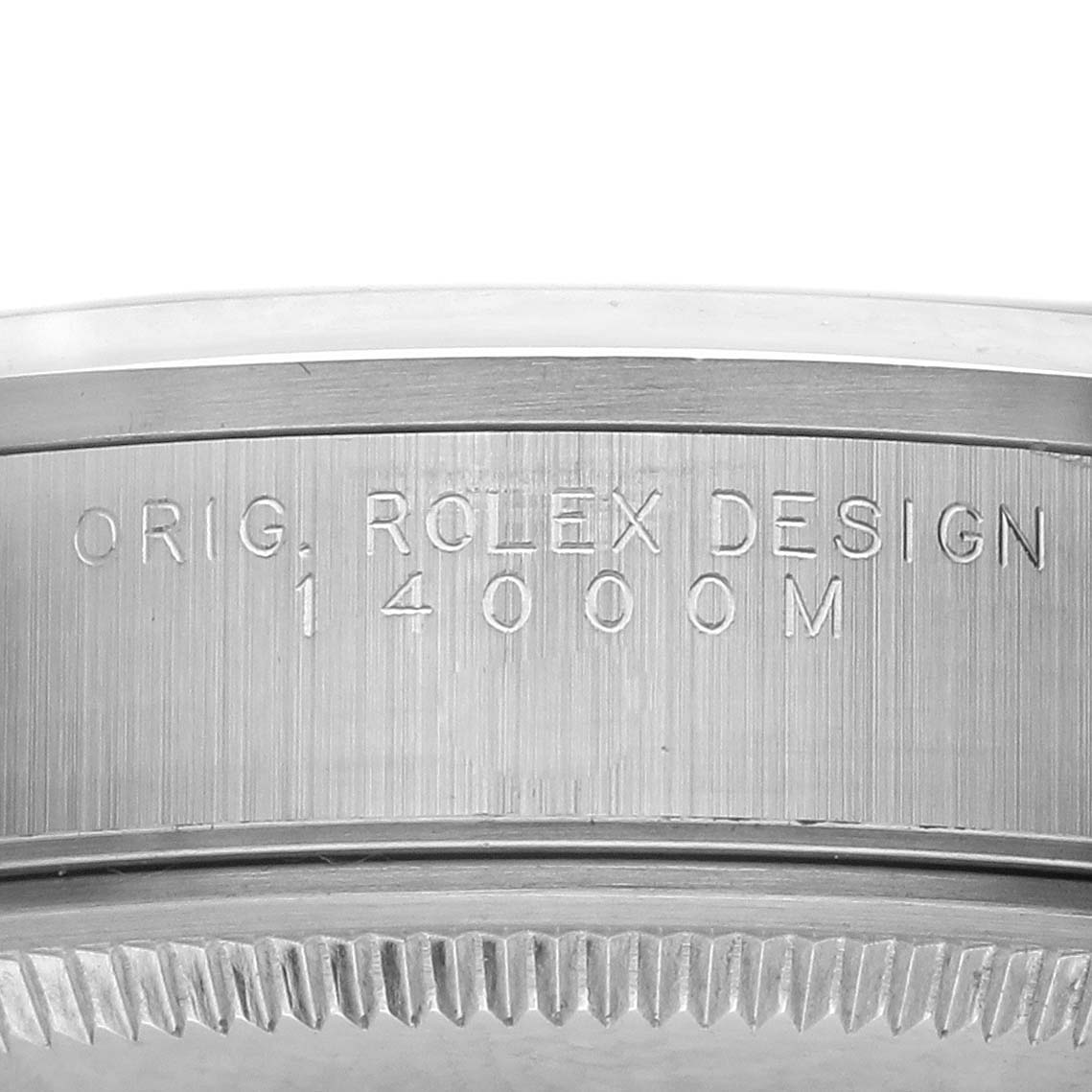 The image shows the side engraving of the Rolex Air-King 14000M Men's Stainless Steel Silver Dial 14000M Men's Stainless Steel Silver Dial watch case with the model number 14000M.
