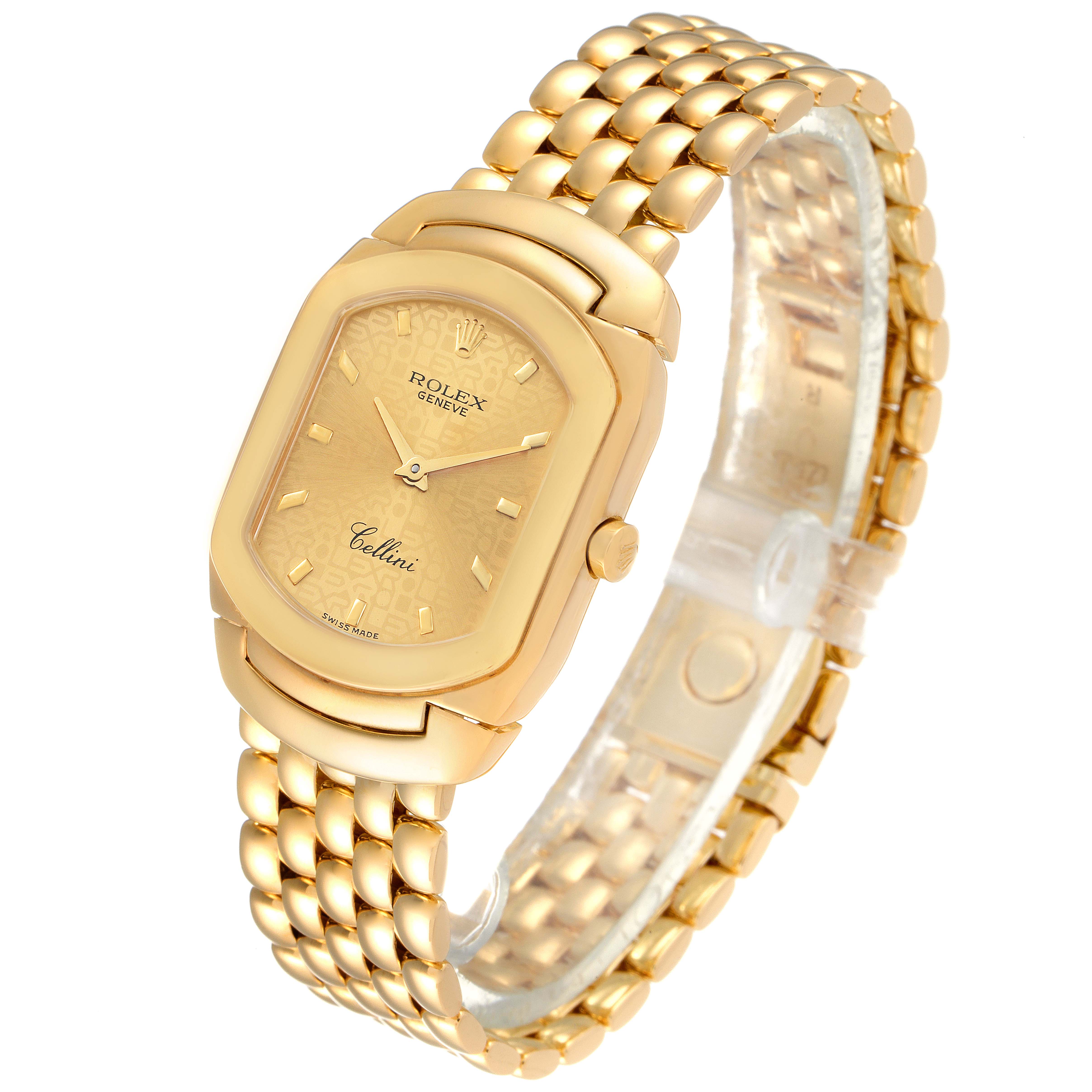 The image shows a Rolex Cellini 6691 Women's Yellow Gold Champagne Dial 6691 Women's Yellow Gold Champagne Dial model watch from an angled view, highlighting its gold face, case, and bracelet.