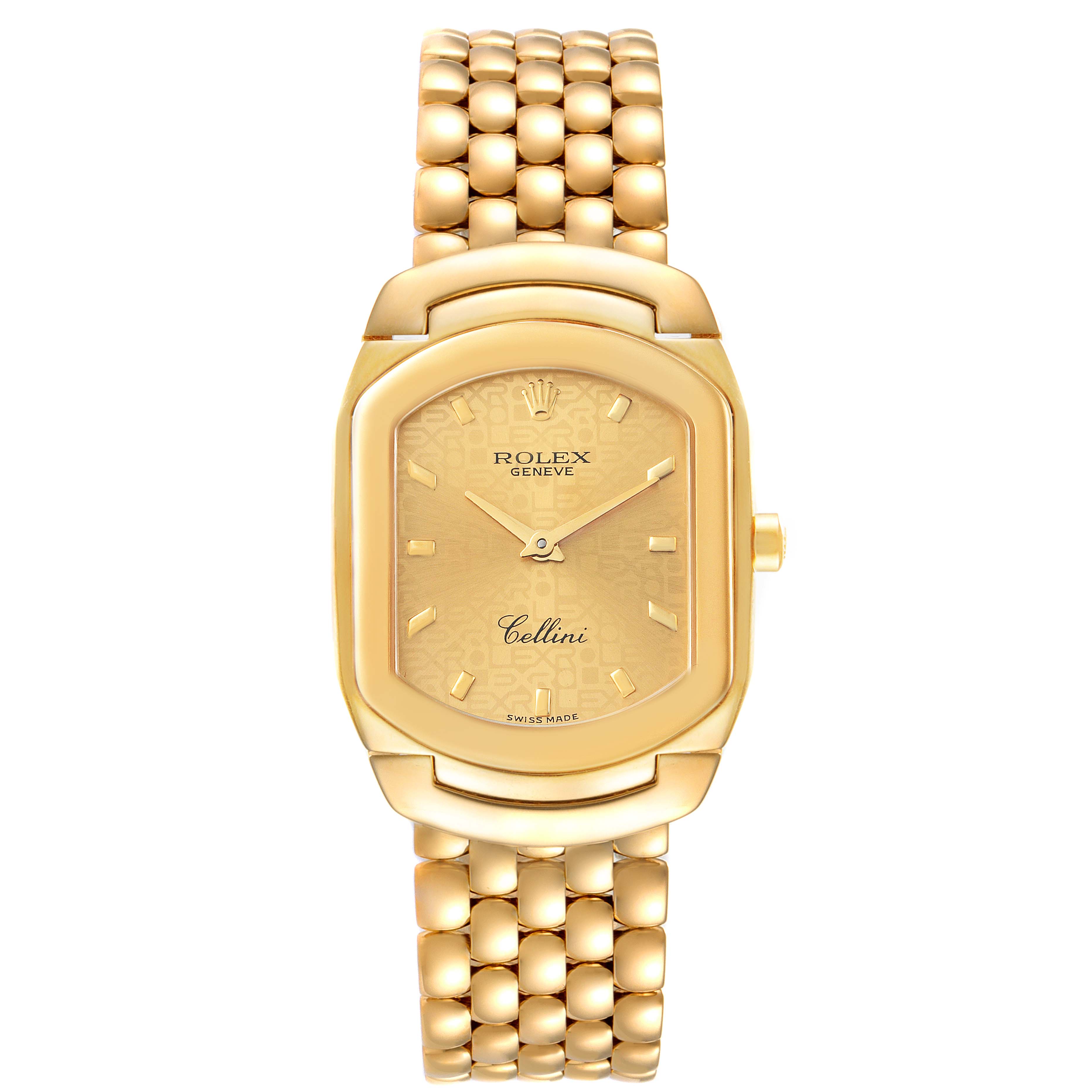 The image shows a front view of a Rolex Cellini 6691 Women's Yellow Gold Champagne Dial 6691 Women's Yellow Gold Champagne Dial watch with a gold case, bracelet, and dial.