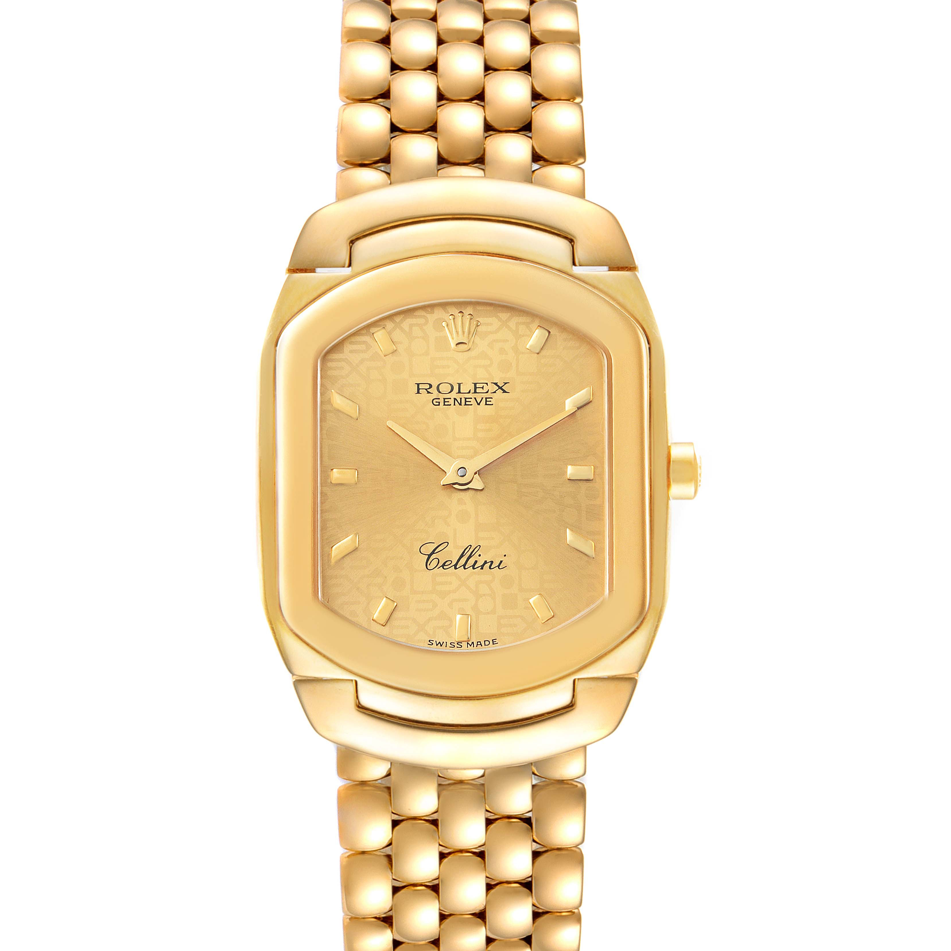 The image shows a frontal view of a Rolex Cellini 6691 Women's Yellow Gold Champagne Dial 6691 Women's Yellow Gold Champagne Dial watch, displaying its gold face, dial, and metal bracelet.